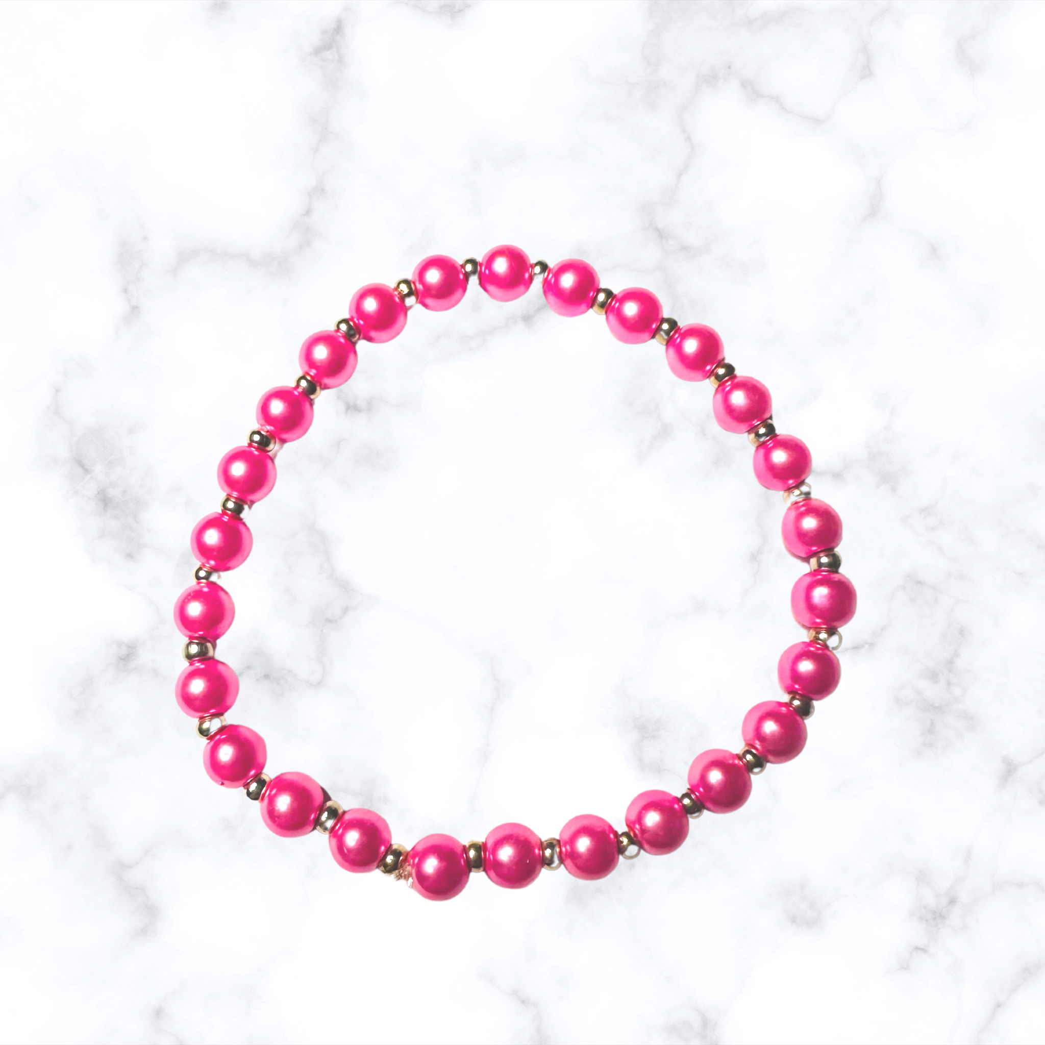 Pink Glass Pearl Stretchy Bracelet