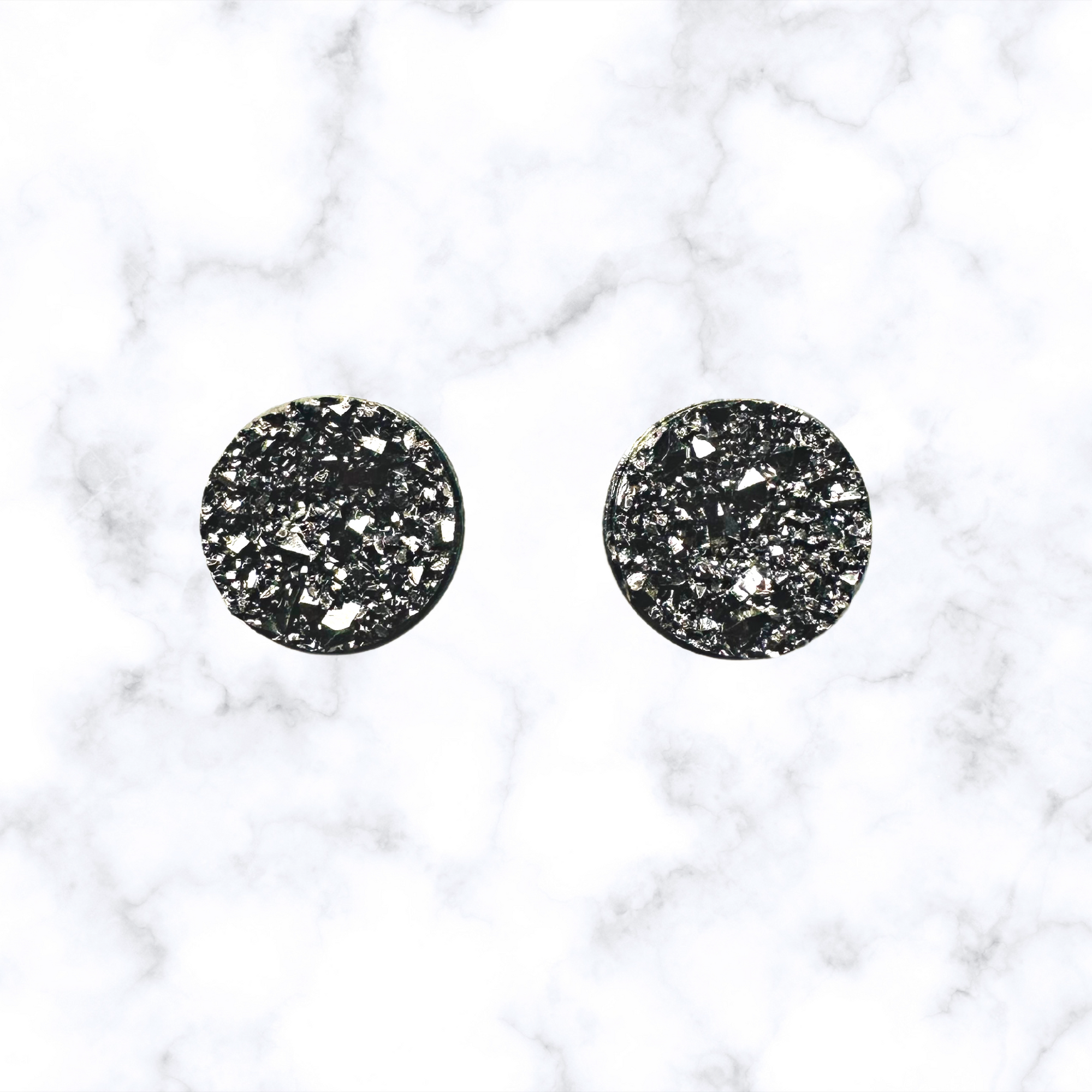 12mm Druzy Silver Post Earrings
