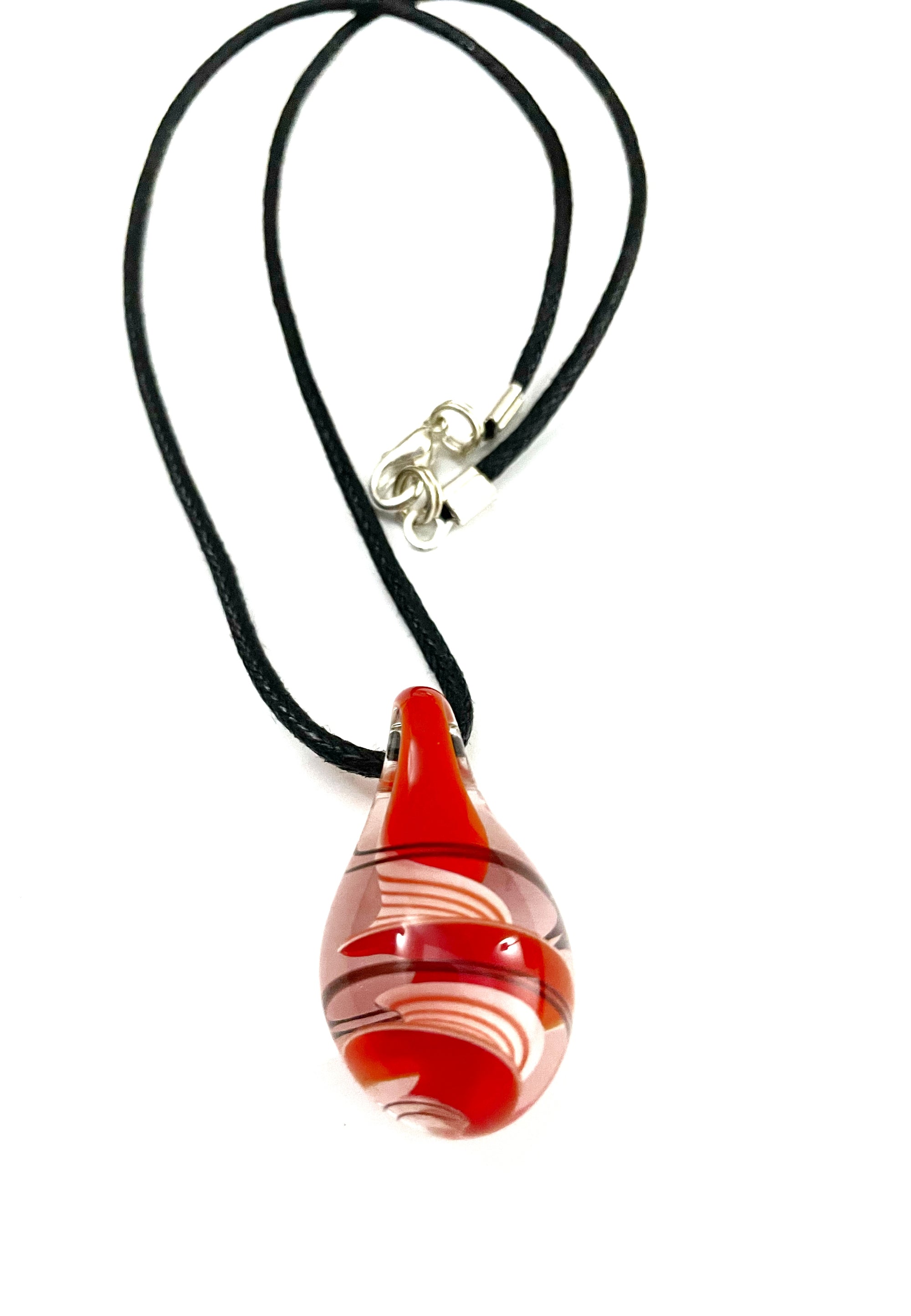 Red and White Swirl Glass Necklace