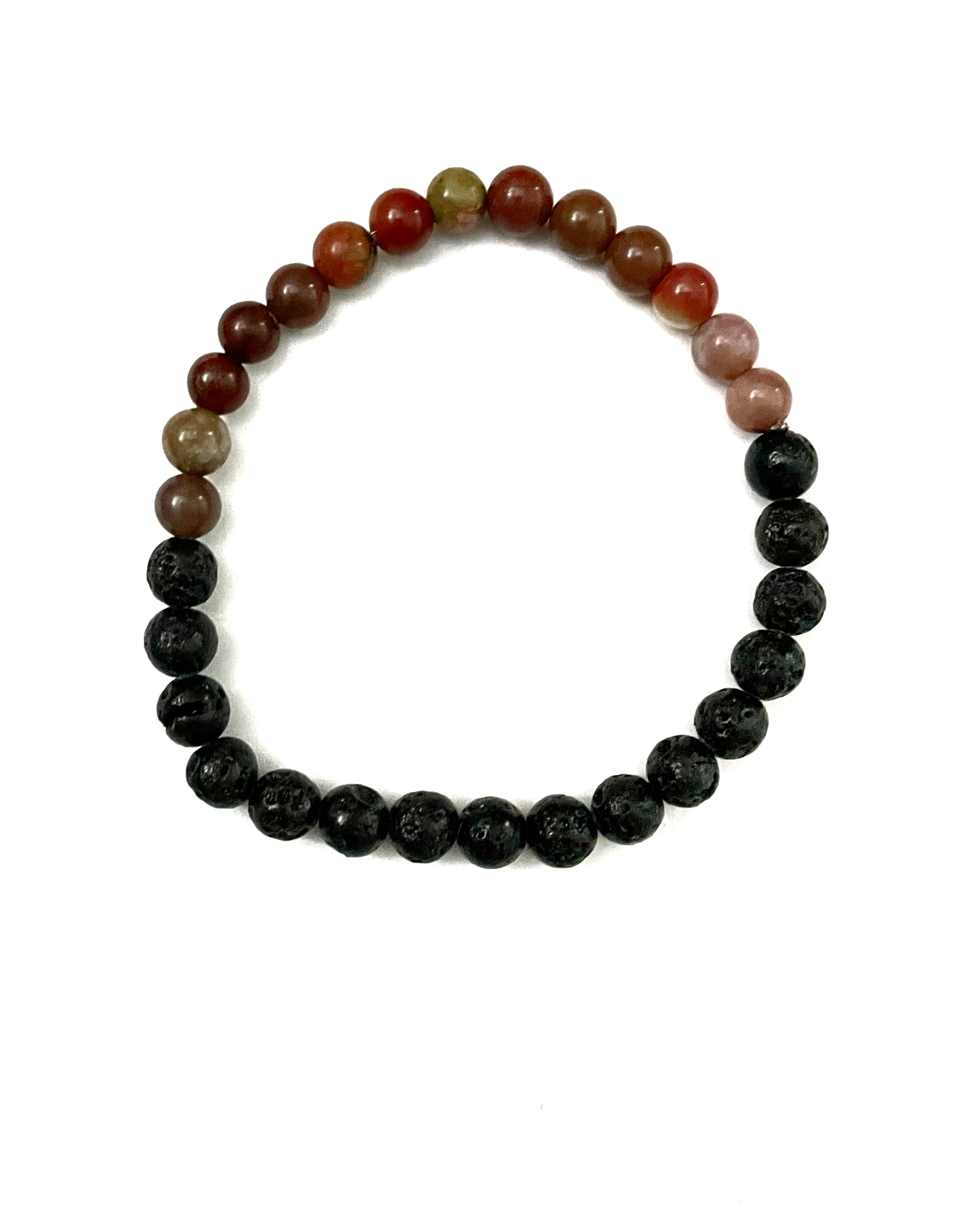 Red Jasper and Black Lava Stone Stretchy Bracelet