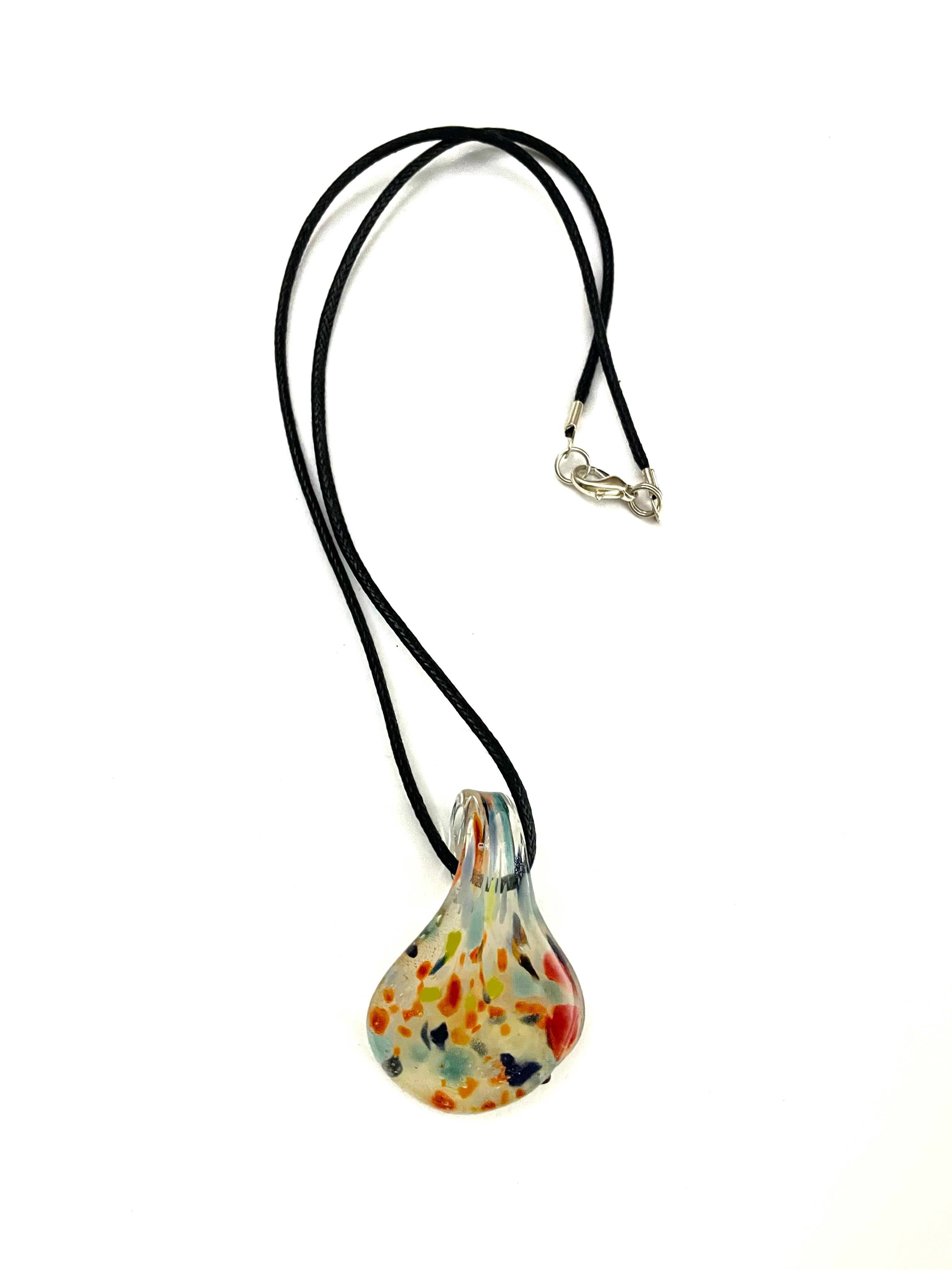 Red, Blue and Yellow on Clear Glass Necklace