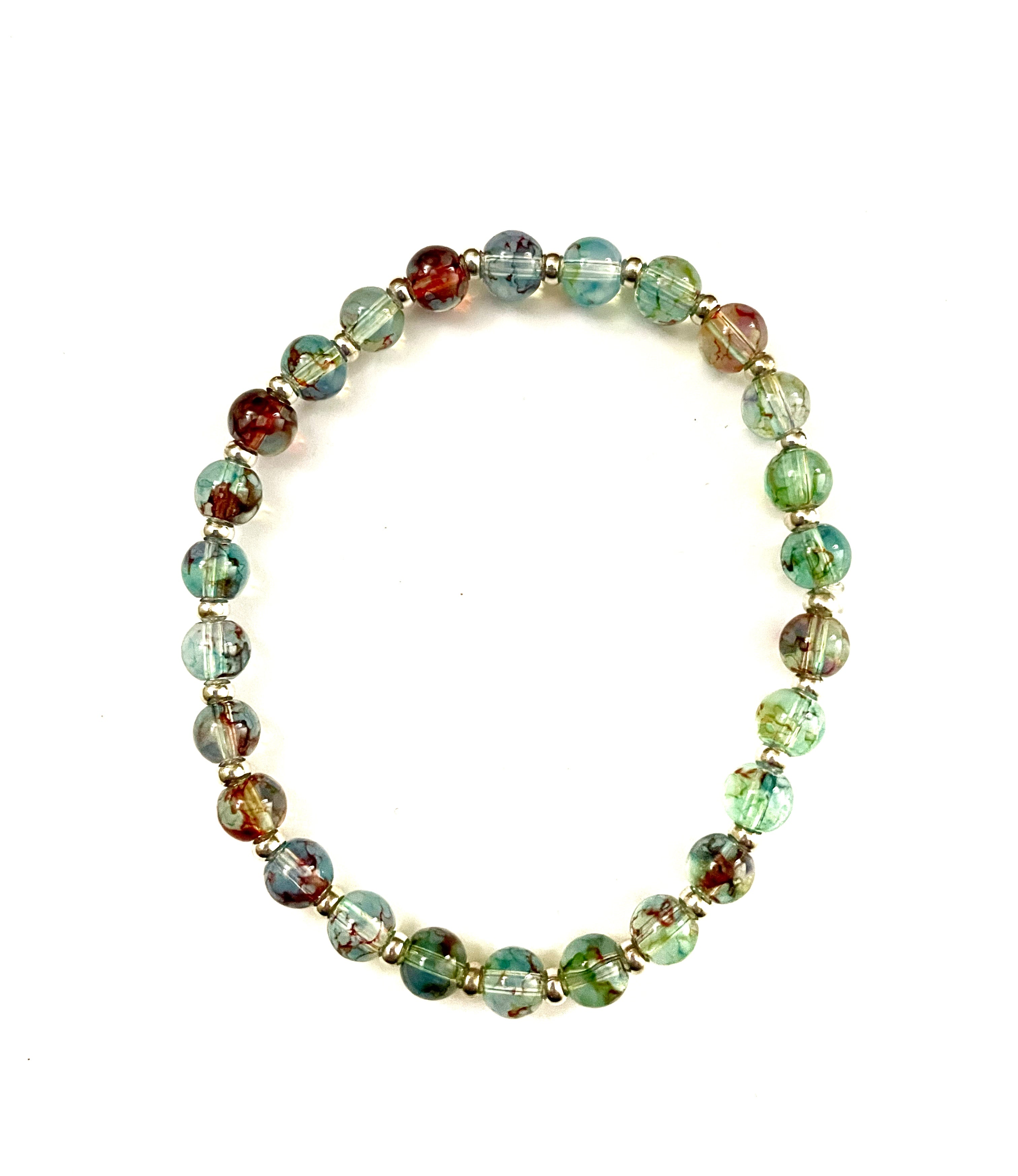 Green Teal and Brown Stretchy Bracelet