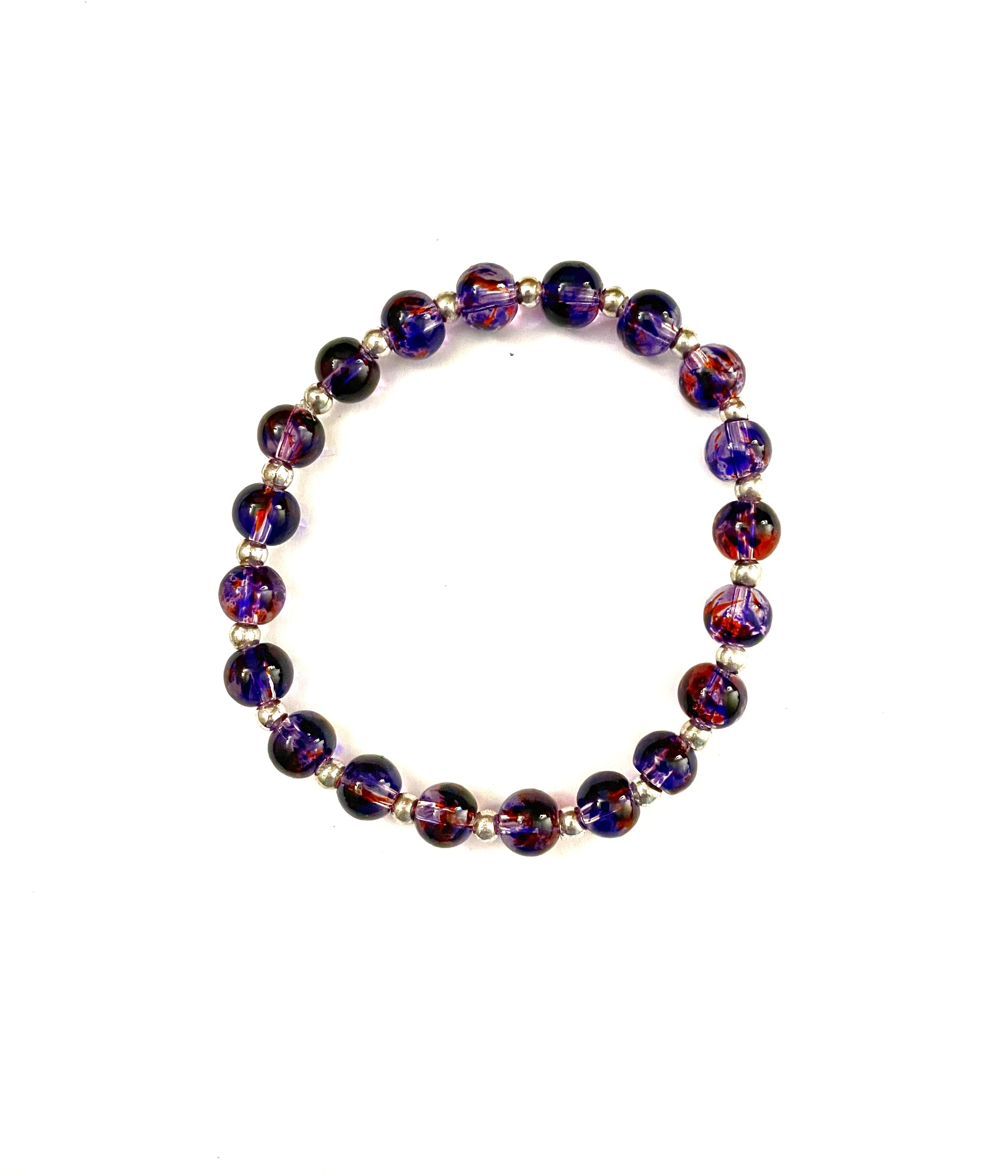 Transparent Purple with Red Flecks Glass Stretchy Bracelet