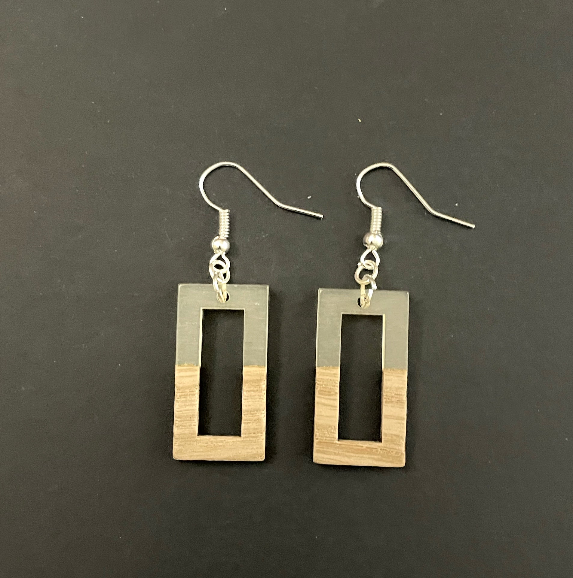 Medium Rectangle Resin & Wood Earrings