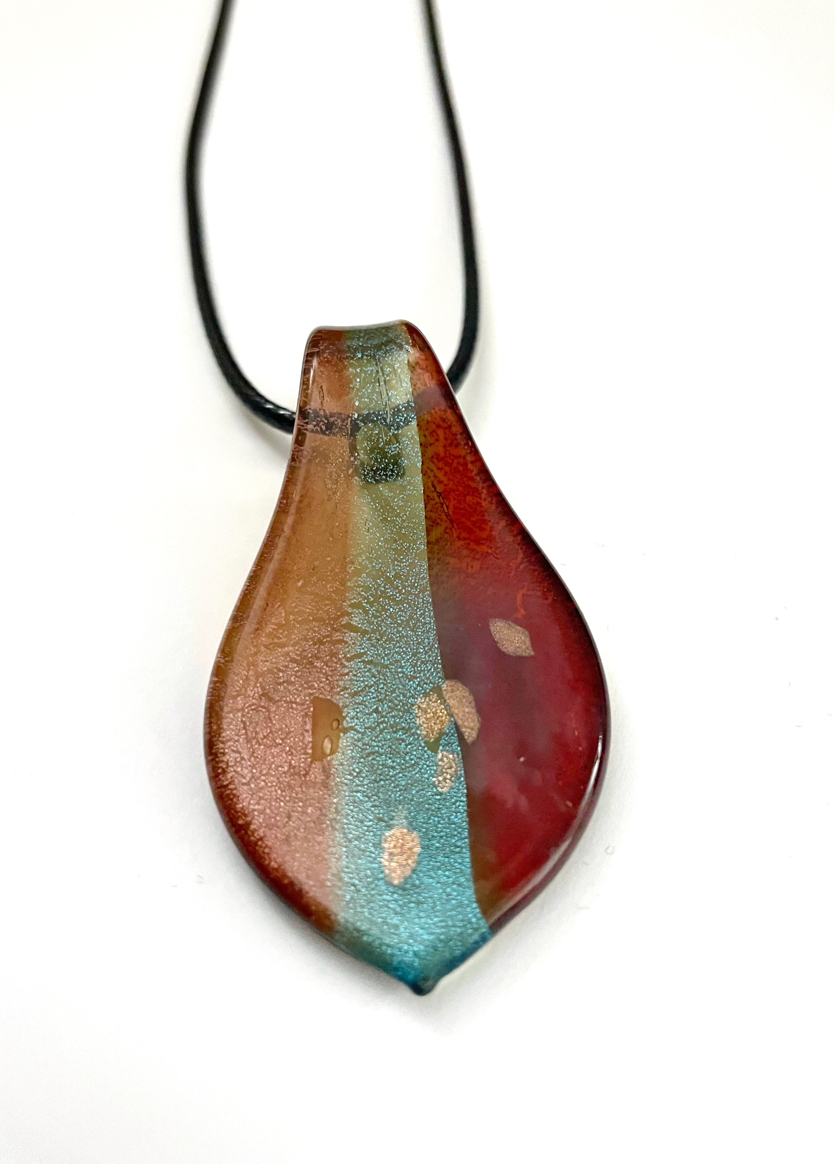 Purple and Blue with Gold Flakes Glass Necklace