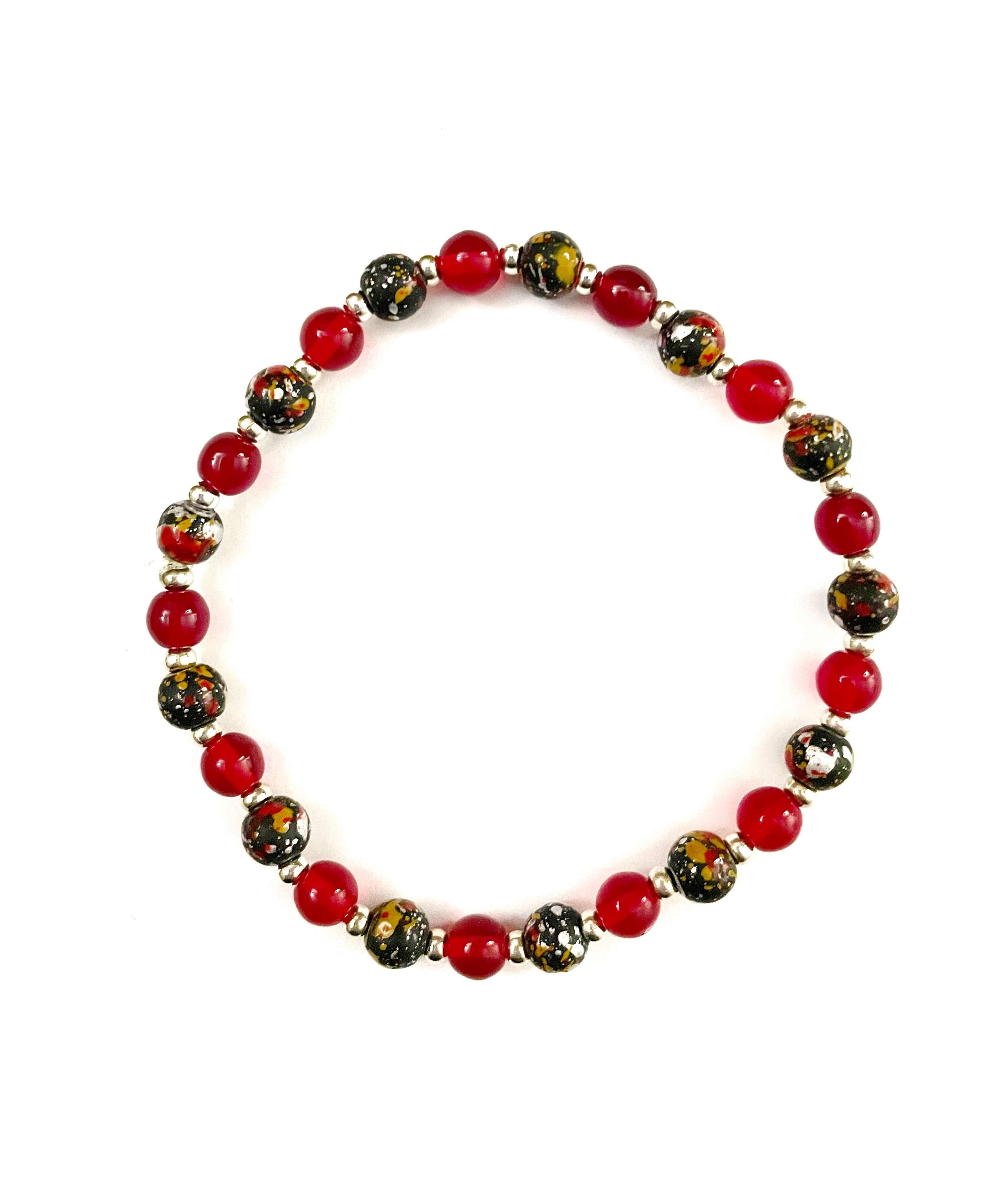 Black Paint Splattered Wood Bead Stretchy Bracelet