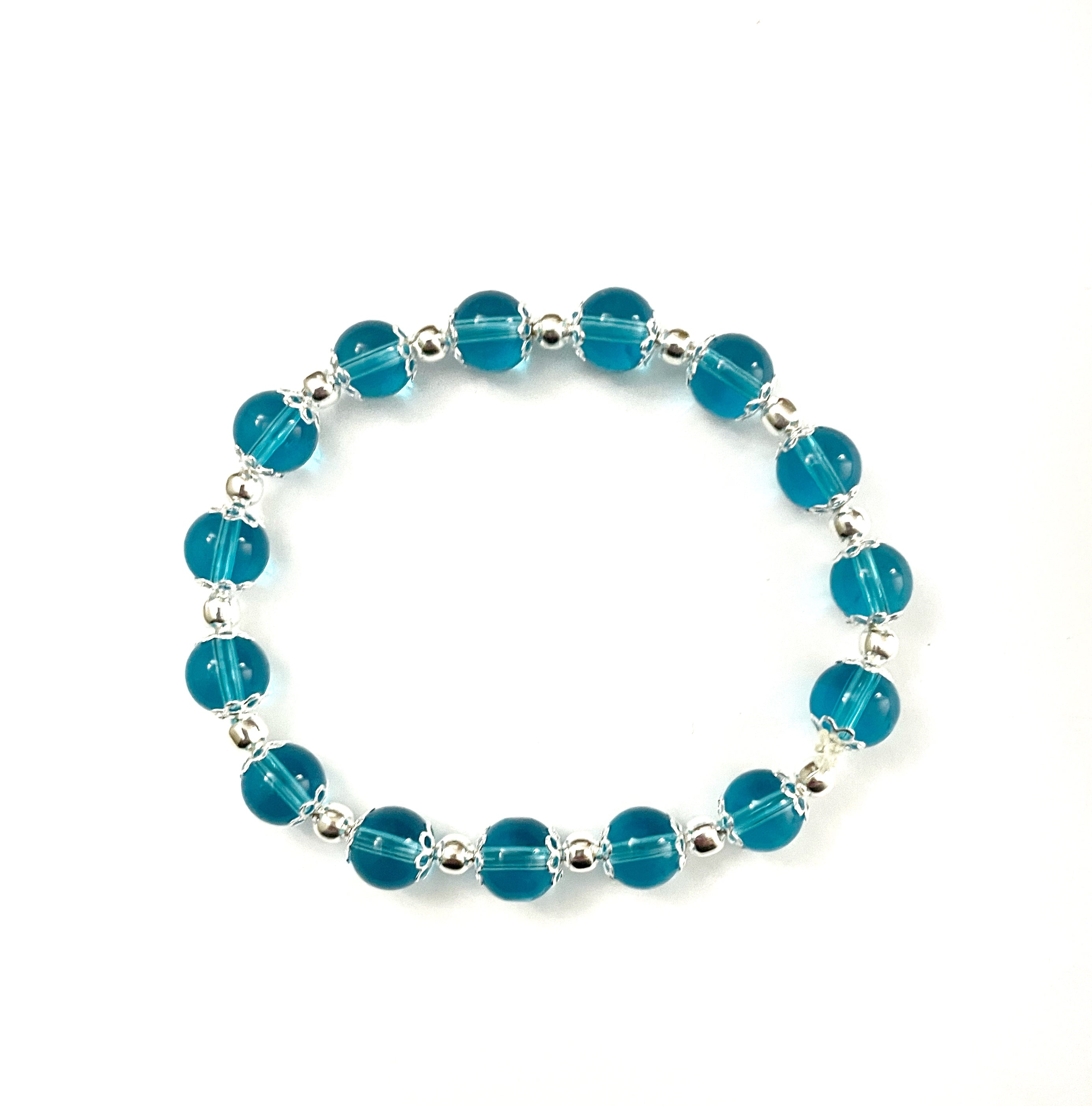 Teal Blue and Frosty White Small Stacked Bracelet