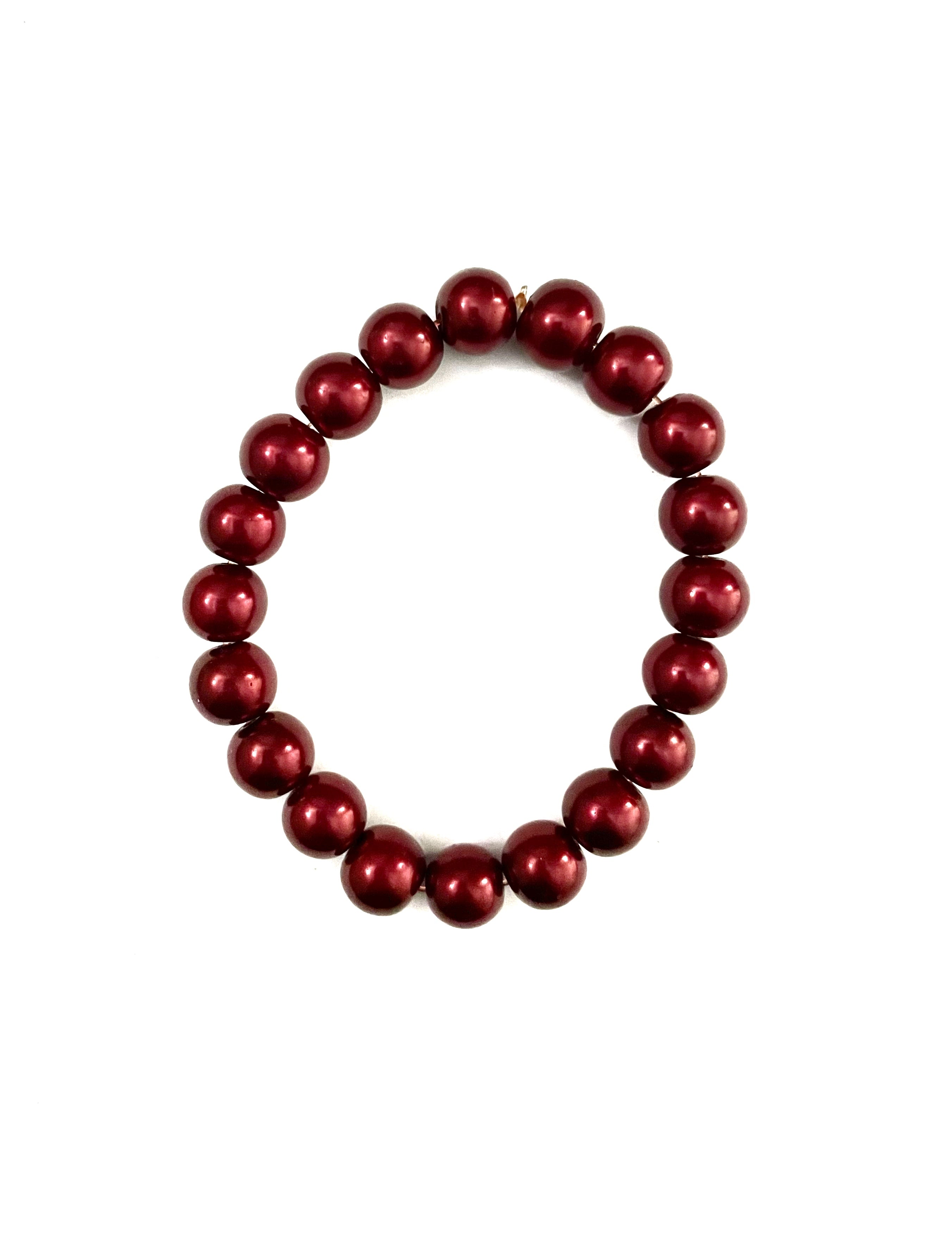 Burgundy Glass Pearl Stretchy Bracelet