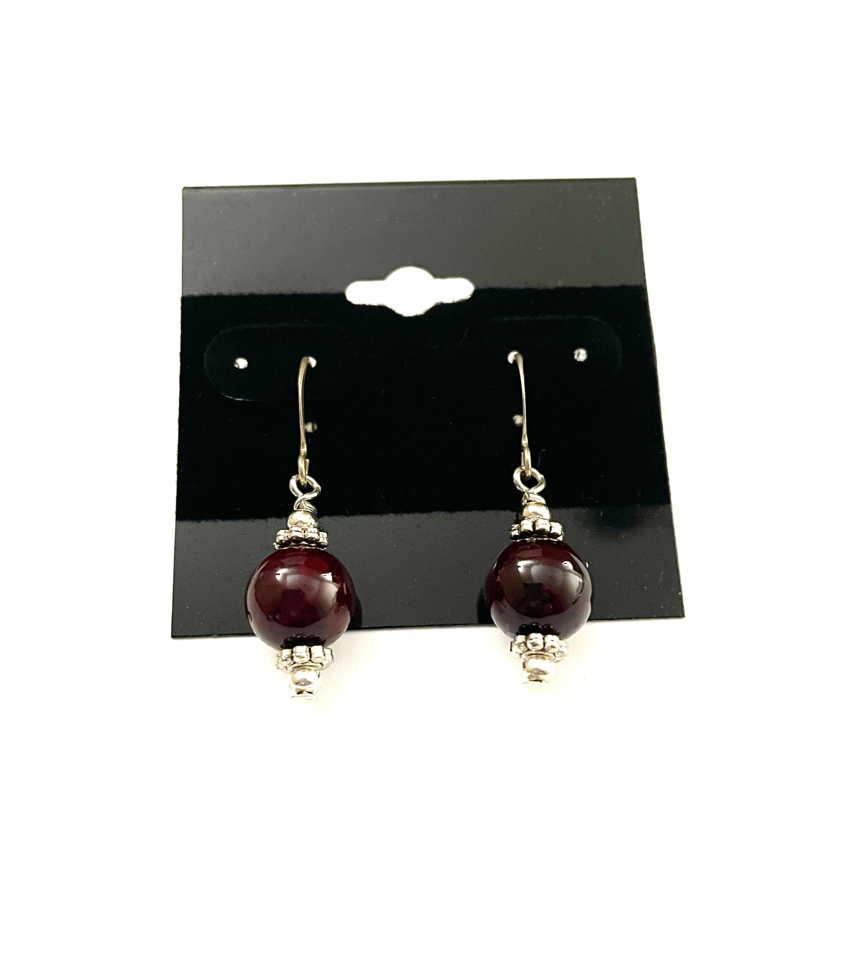 Brown Red Glass Dangle Earrings