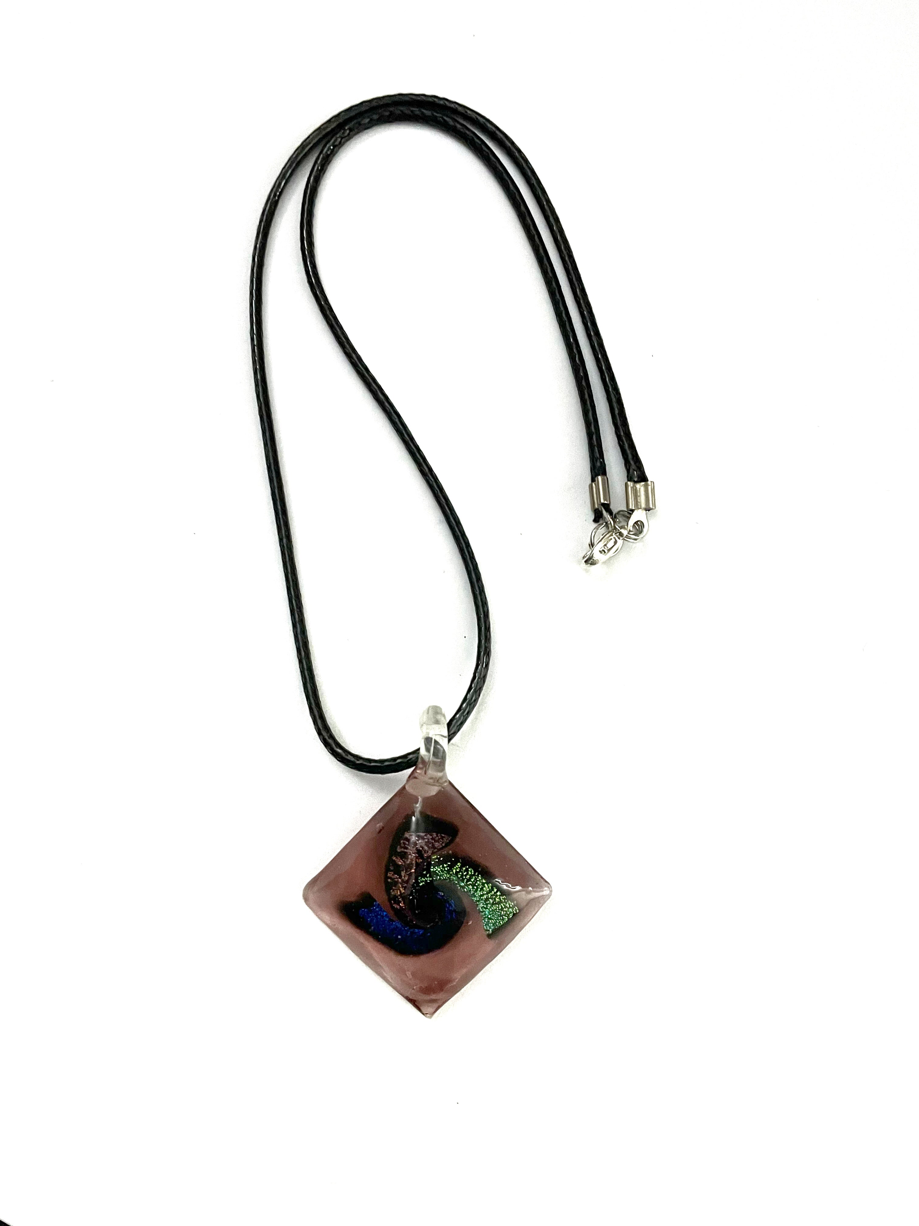 Purple with Blue and Green Swirl Glass Necklace