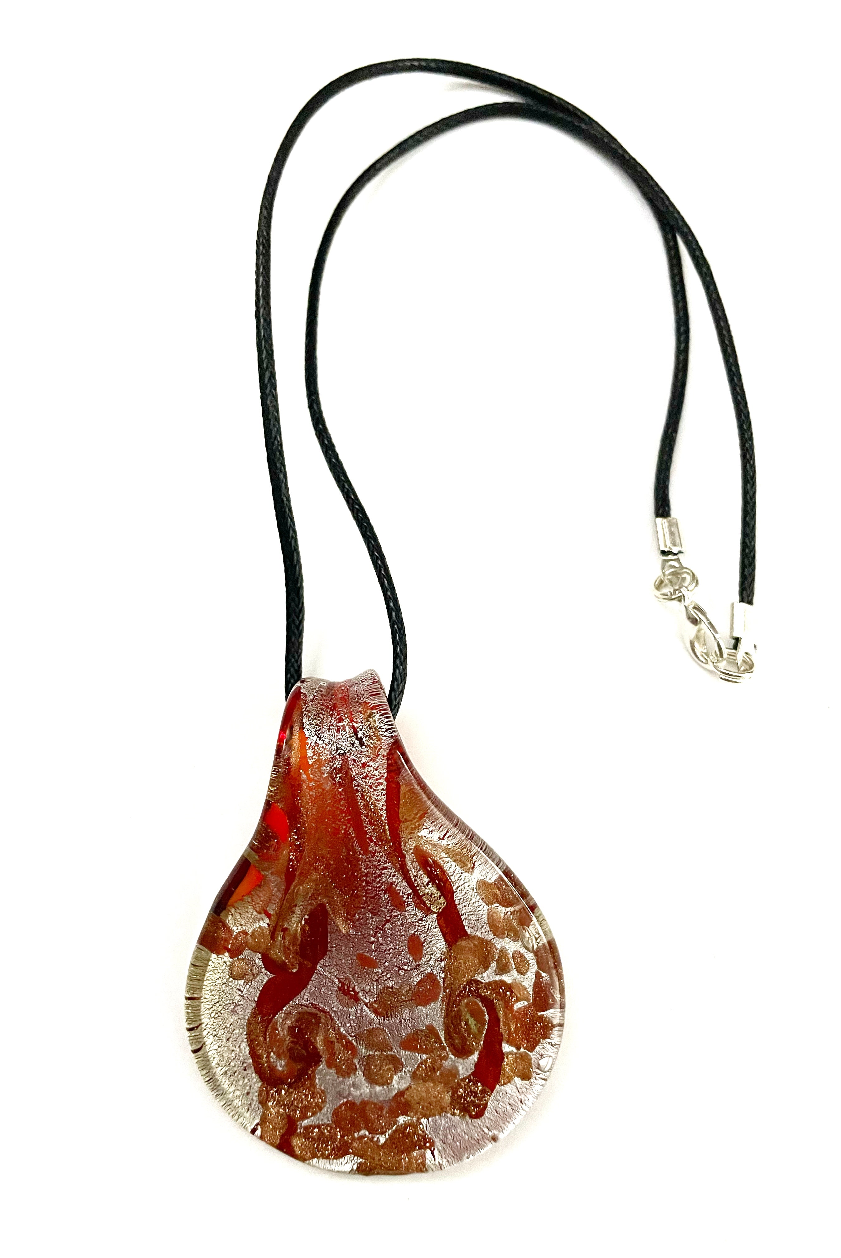 Red with Silver Foil Glass Necklace