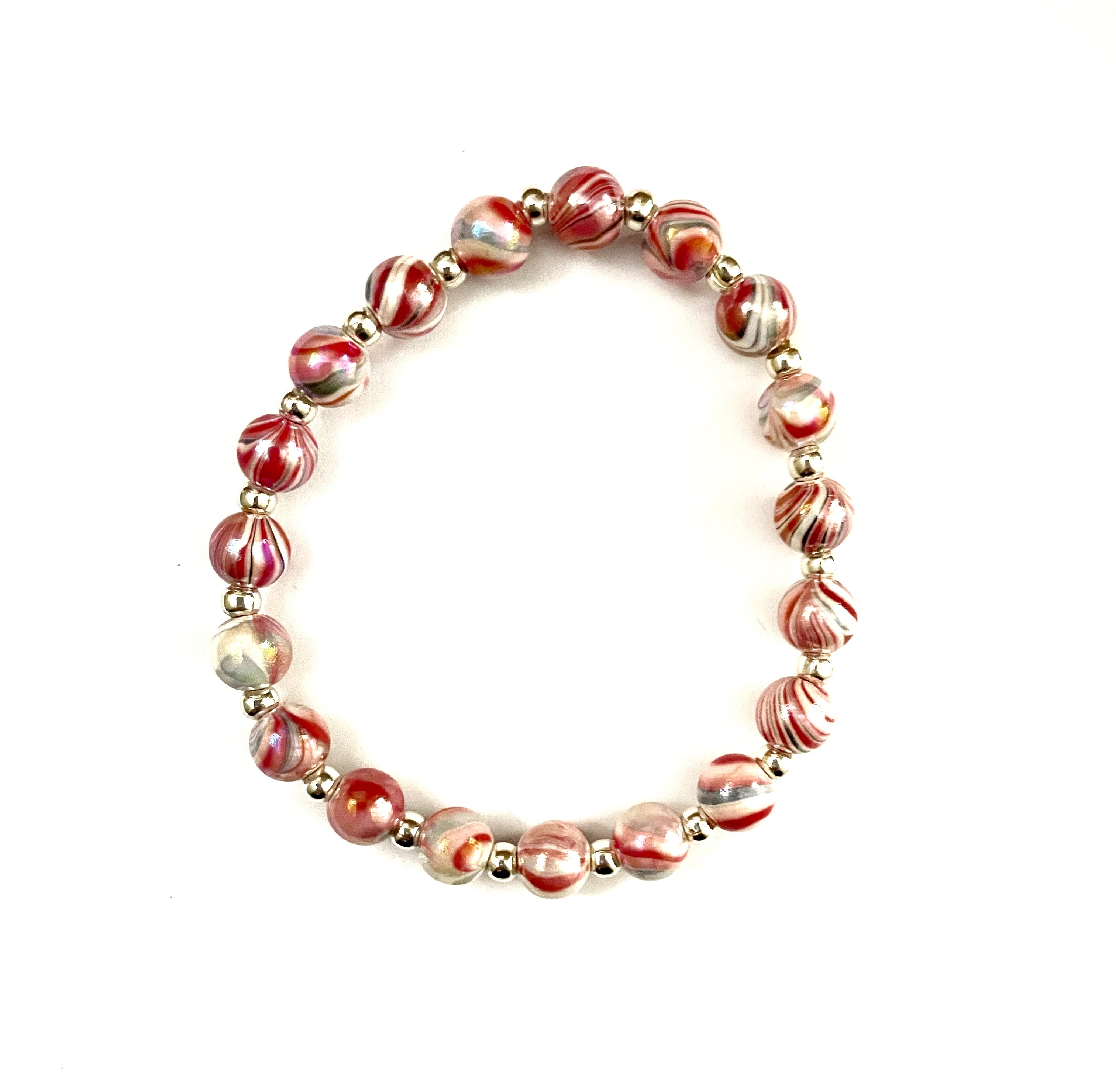 Red and White Swirl Acrylic Stretchy Bracelet