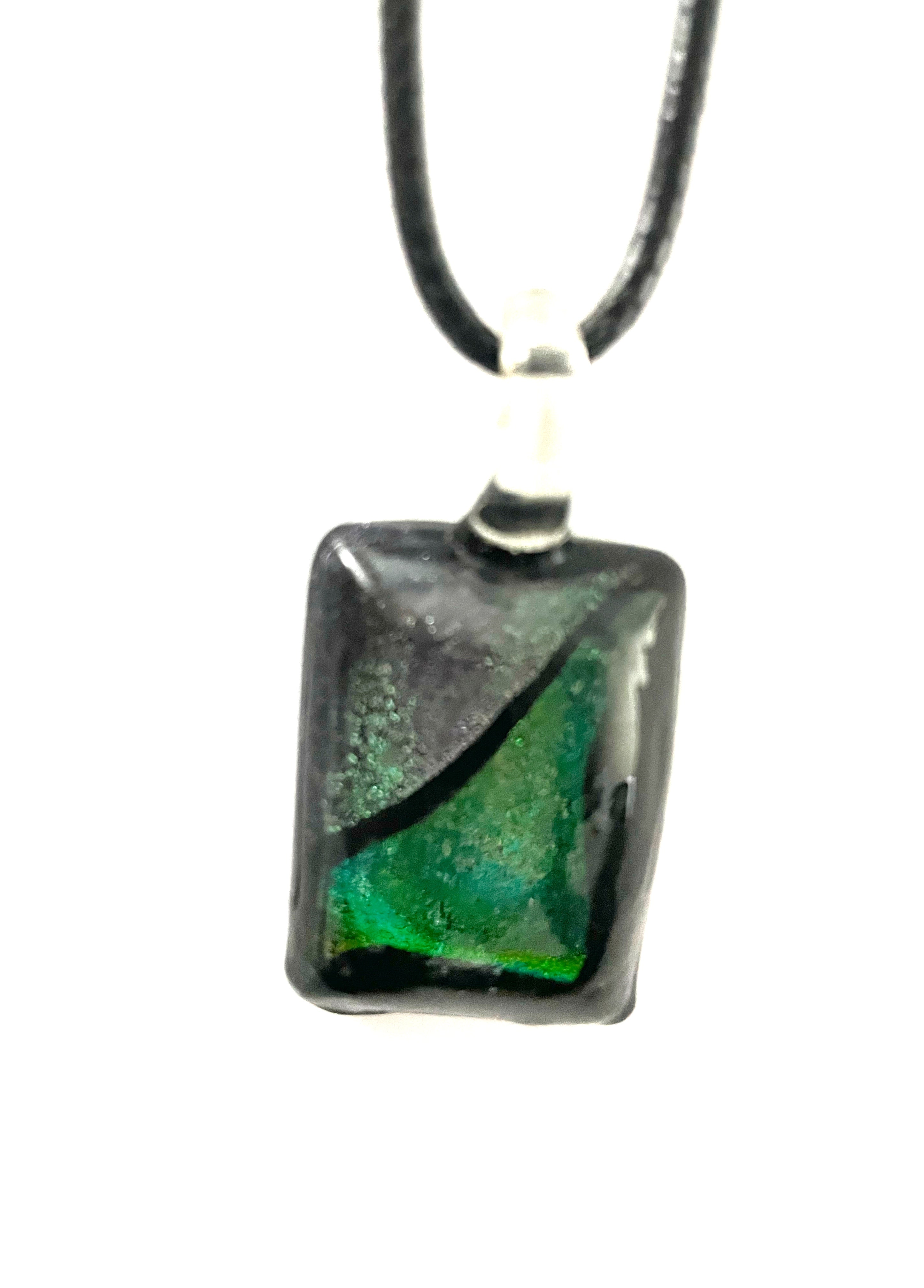 Purple and Green Dichroic Rectangle Necklace