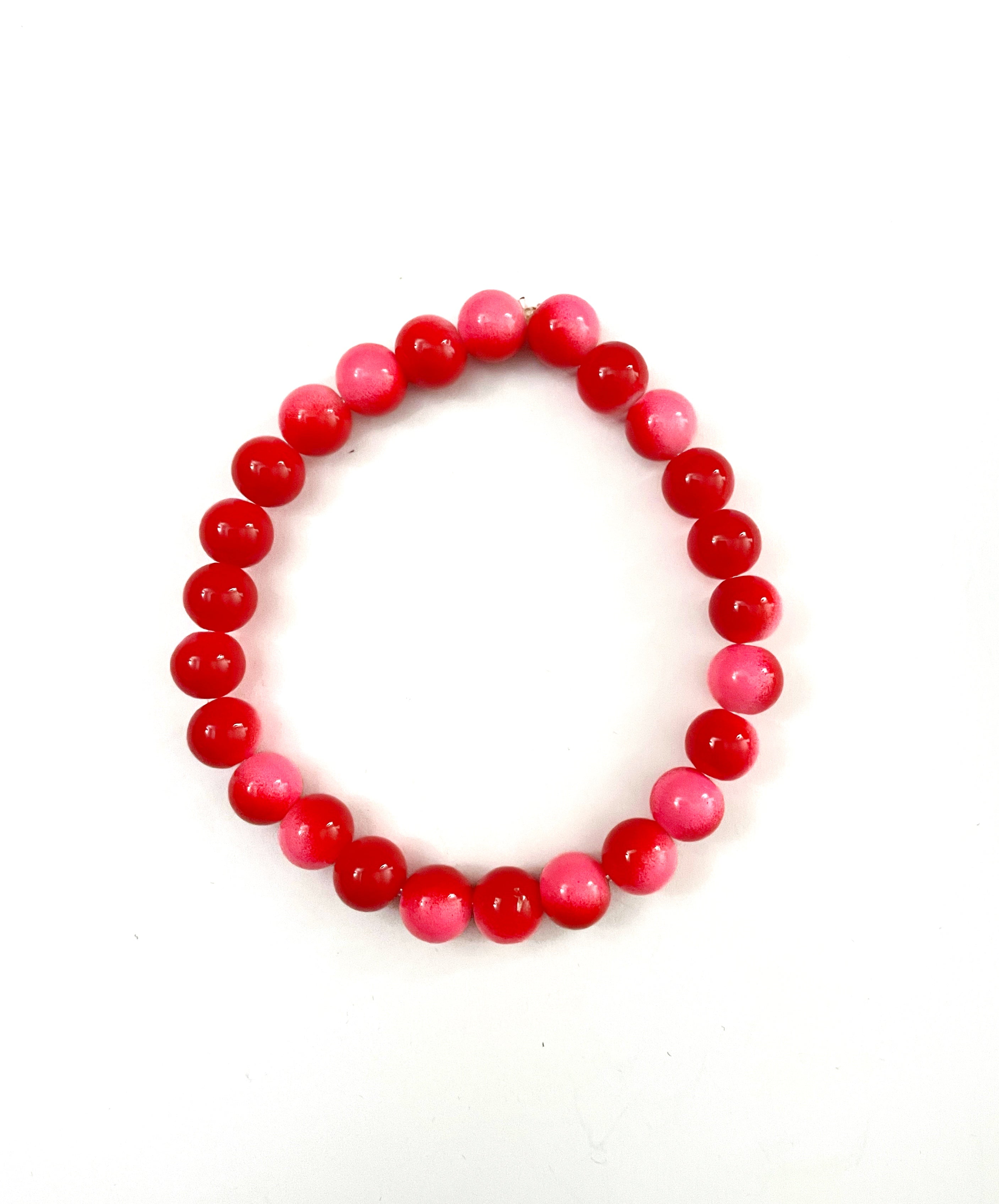 Red and Pink Glass Bead Stretchy Bracelet