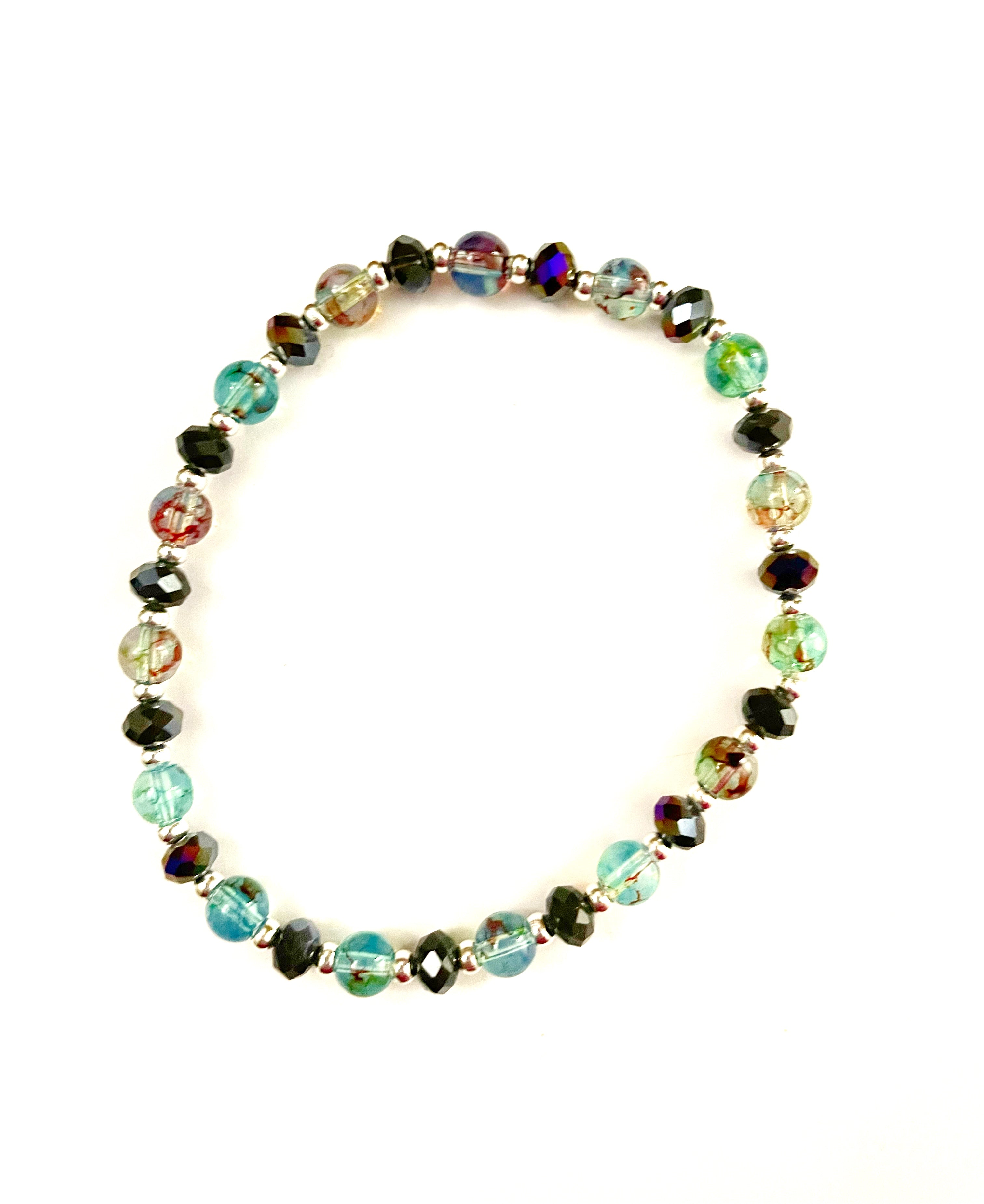 Speckled Aqua Glass Stretchy Bracelet