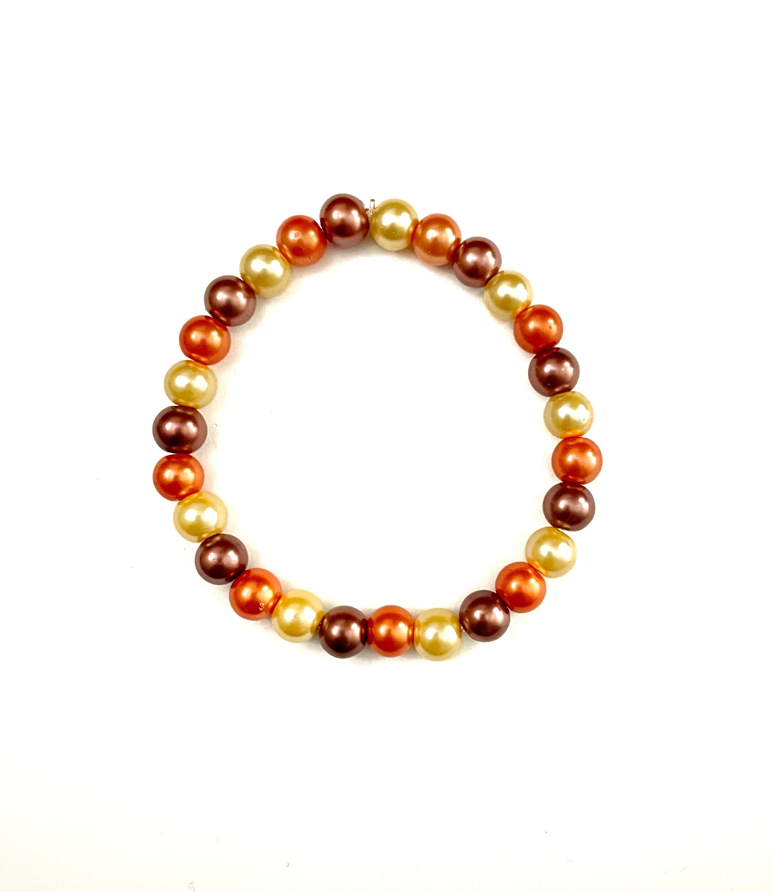 Fall Color Glass Pearl Stretchy Bracelet