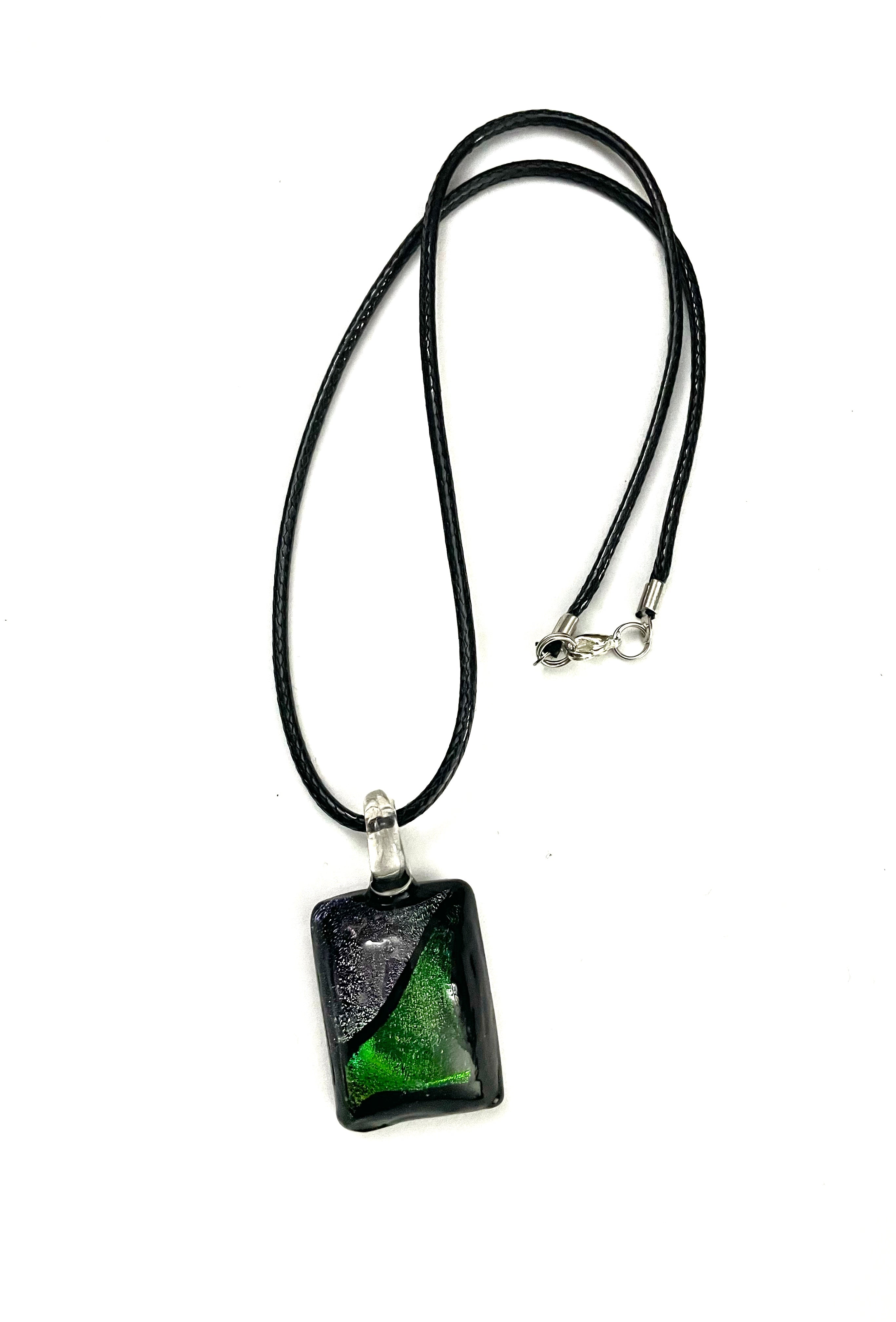 Purple and Green Dichroic Rectangle Necklace