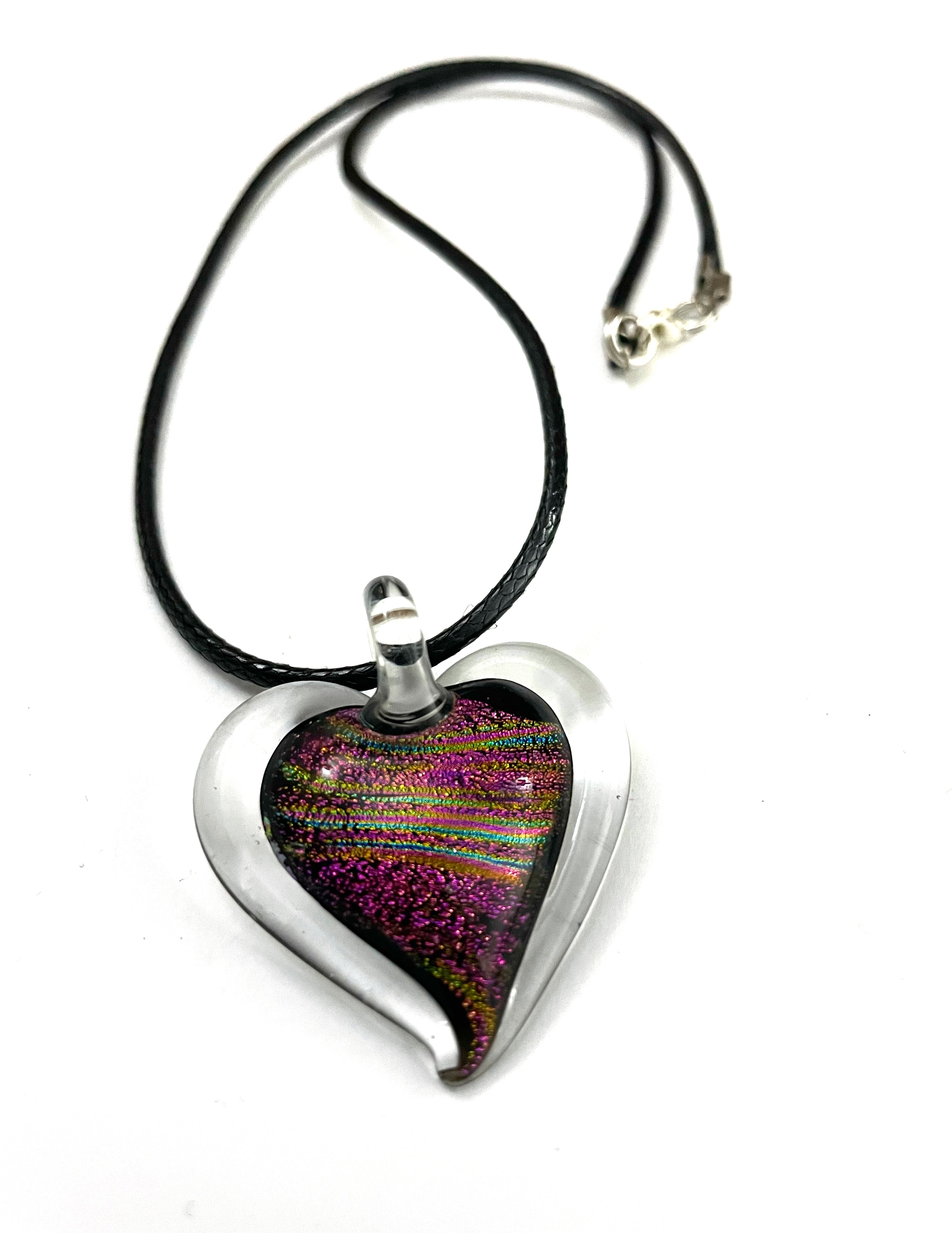 Pink with Rainbow Dichroic Heart Necklace