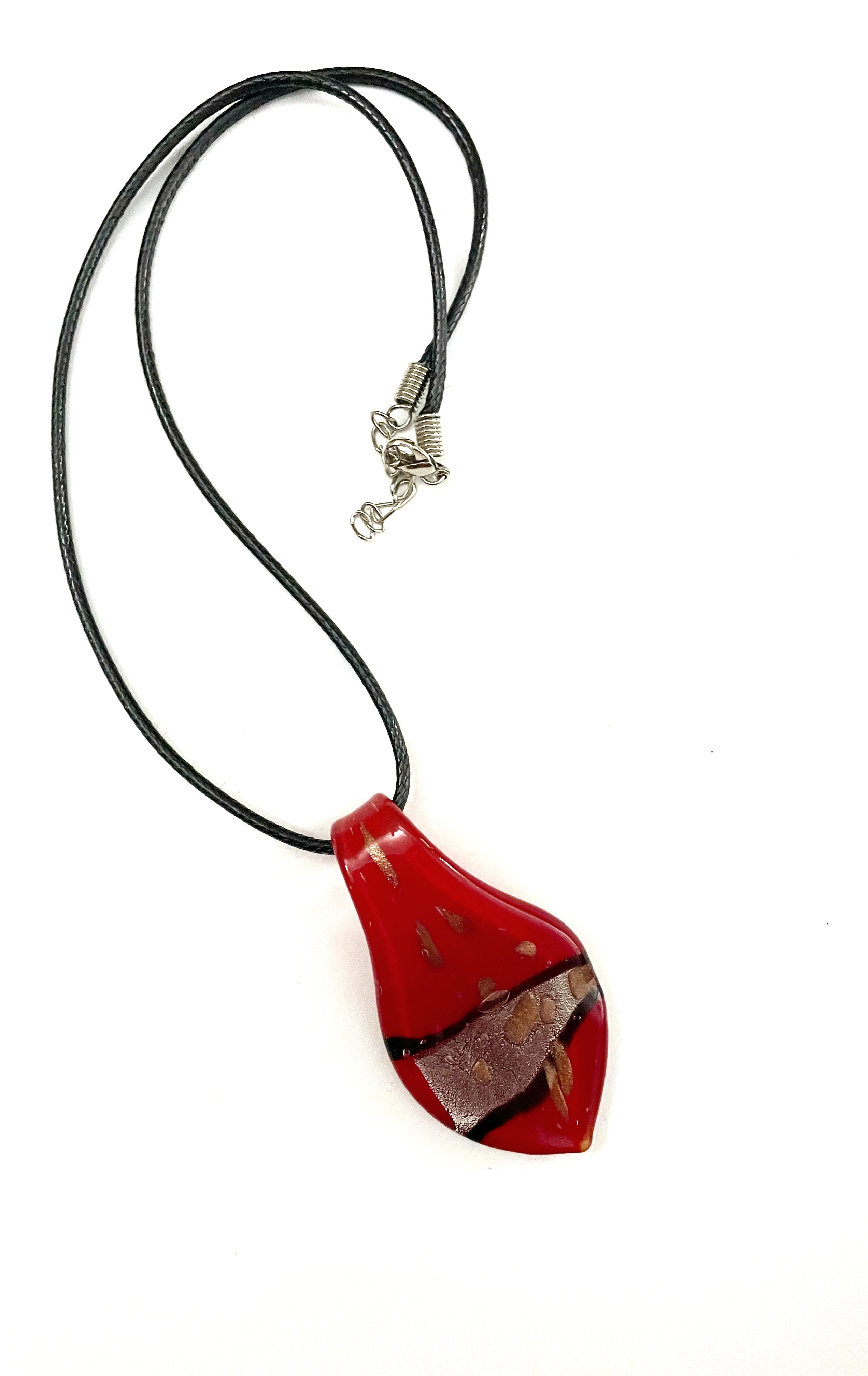 Red with Silver Foil Glass Necklace
