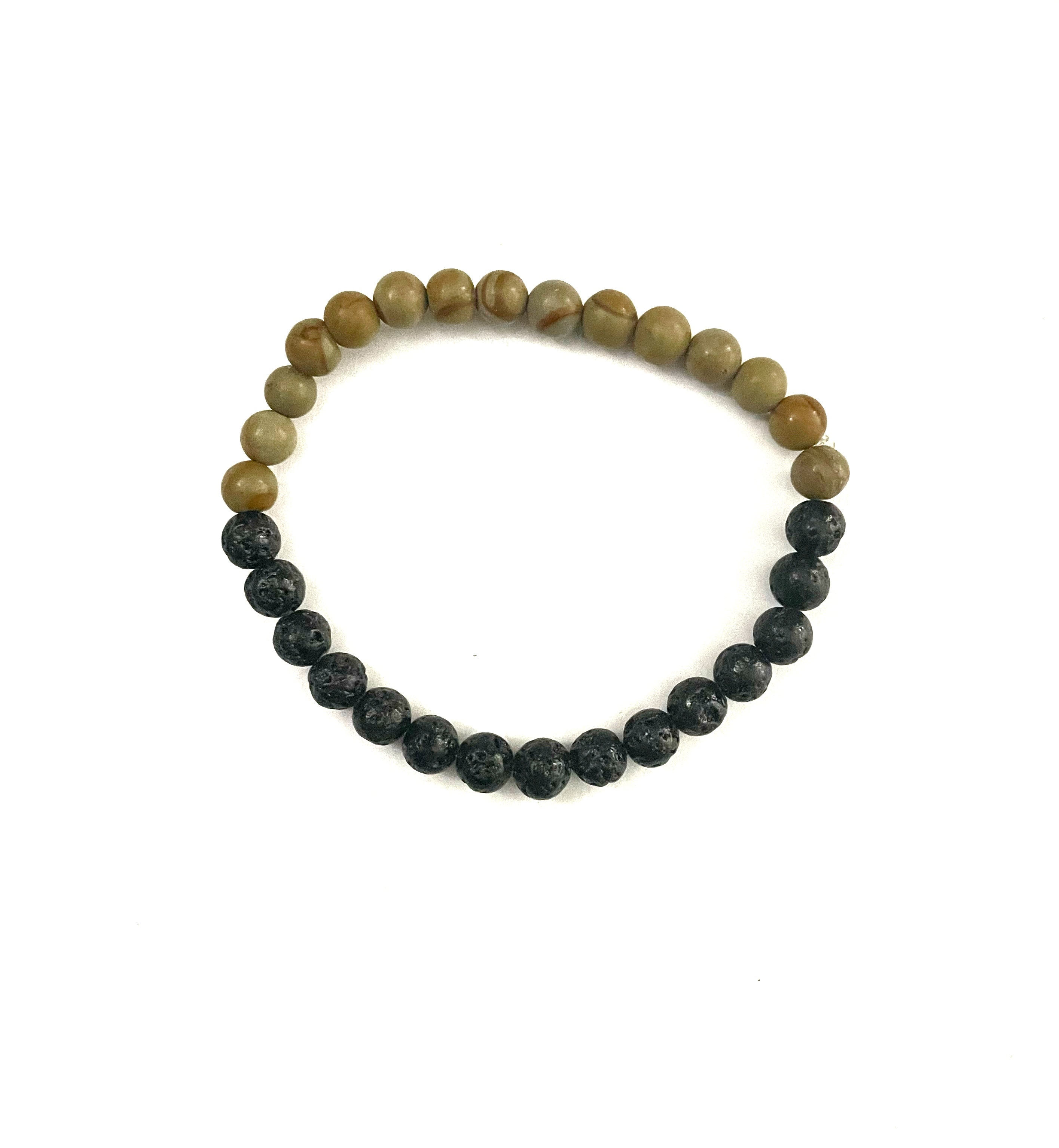 Grain Stone and Black Lava Stone Bracelet