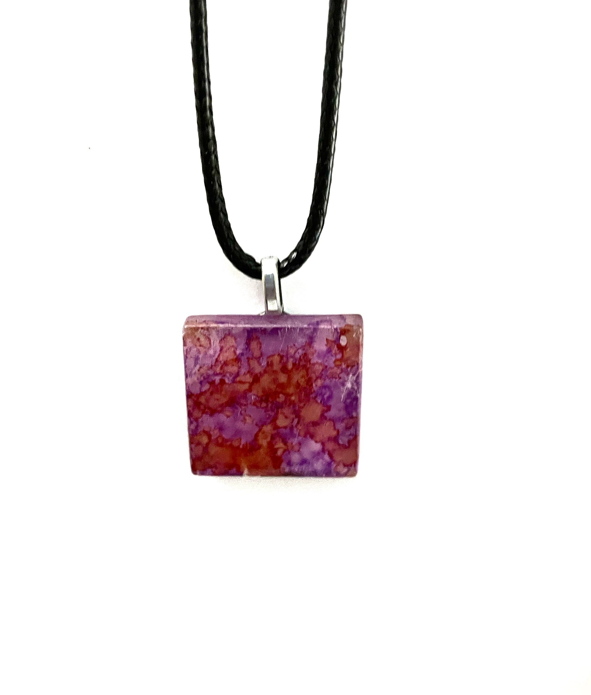 Purple and Orange Square Tile Necklace