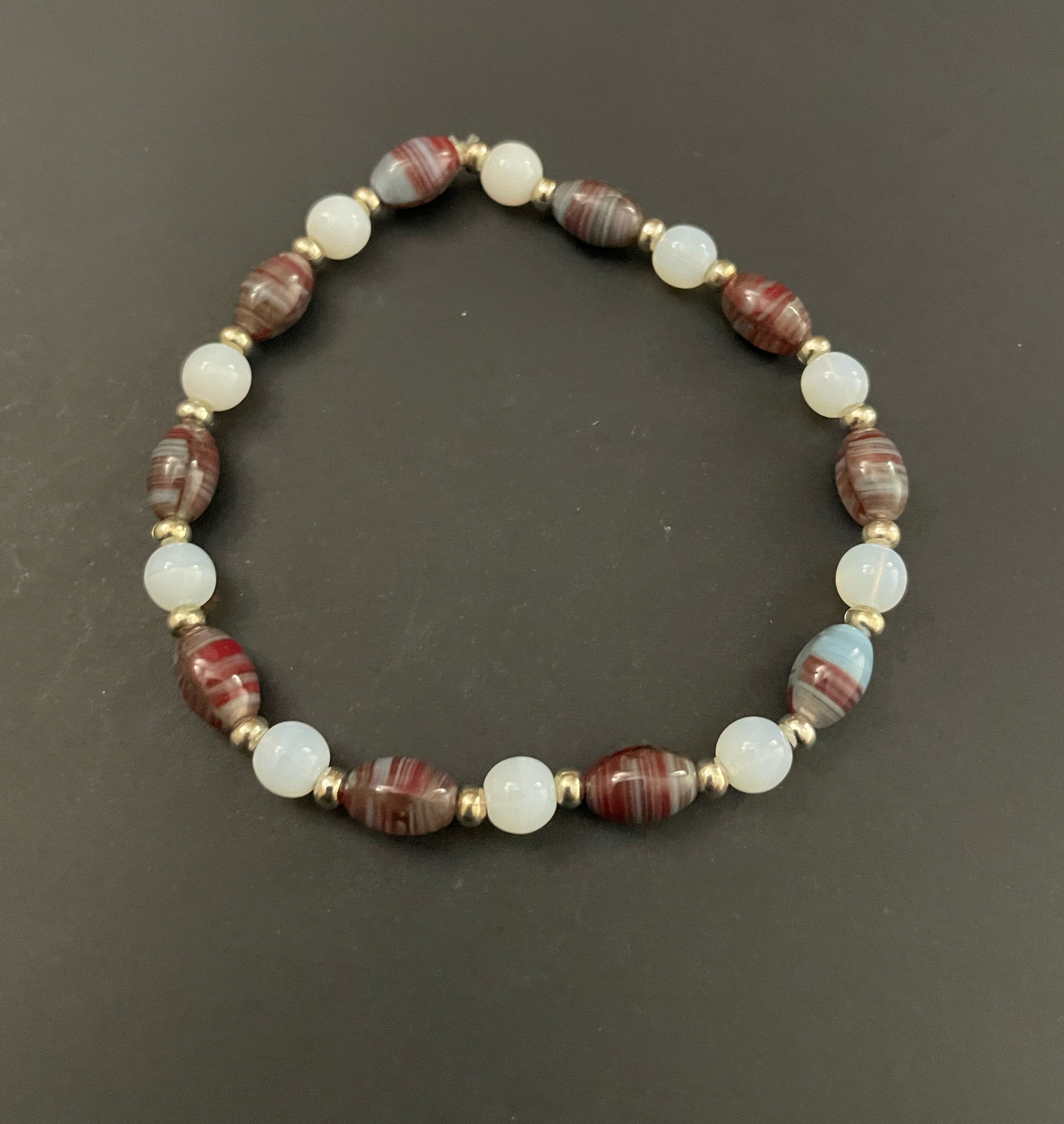 Reddish Brown with Whitish Blue Accents Stretchy Bracelet