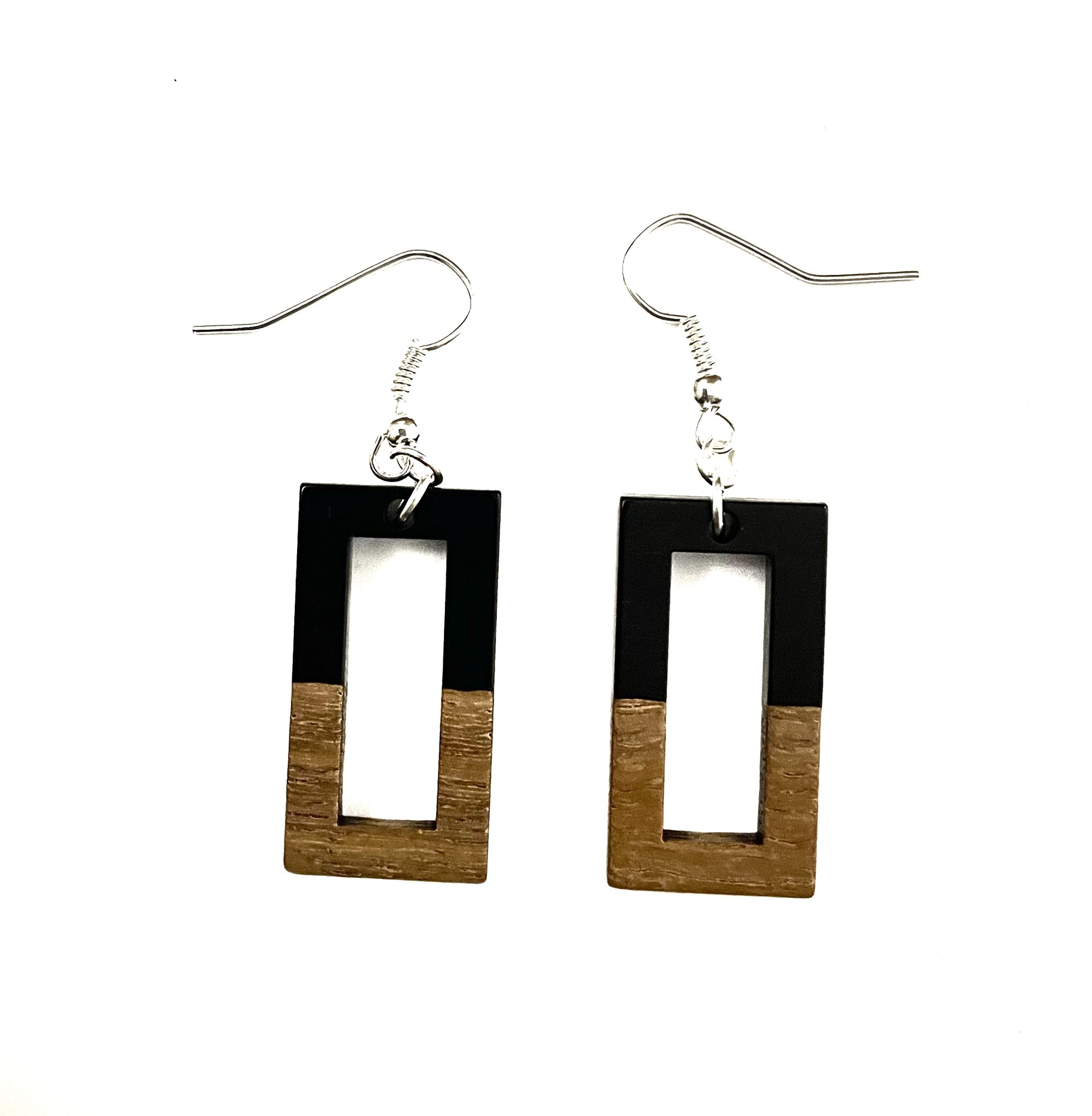 Medium Rectangle Resin & Wood Earrings