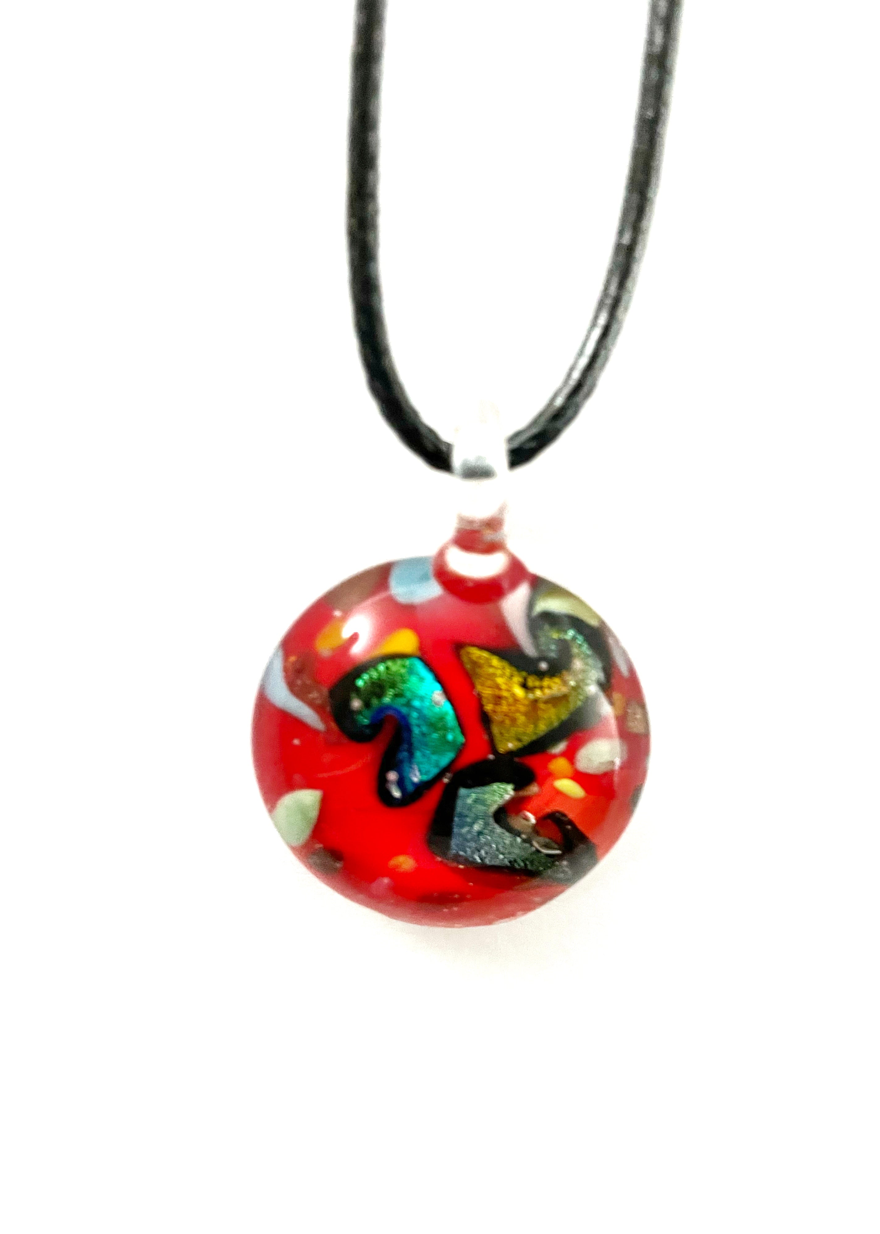 Red Dichroic Circle Necklace