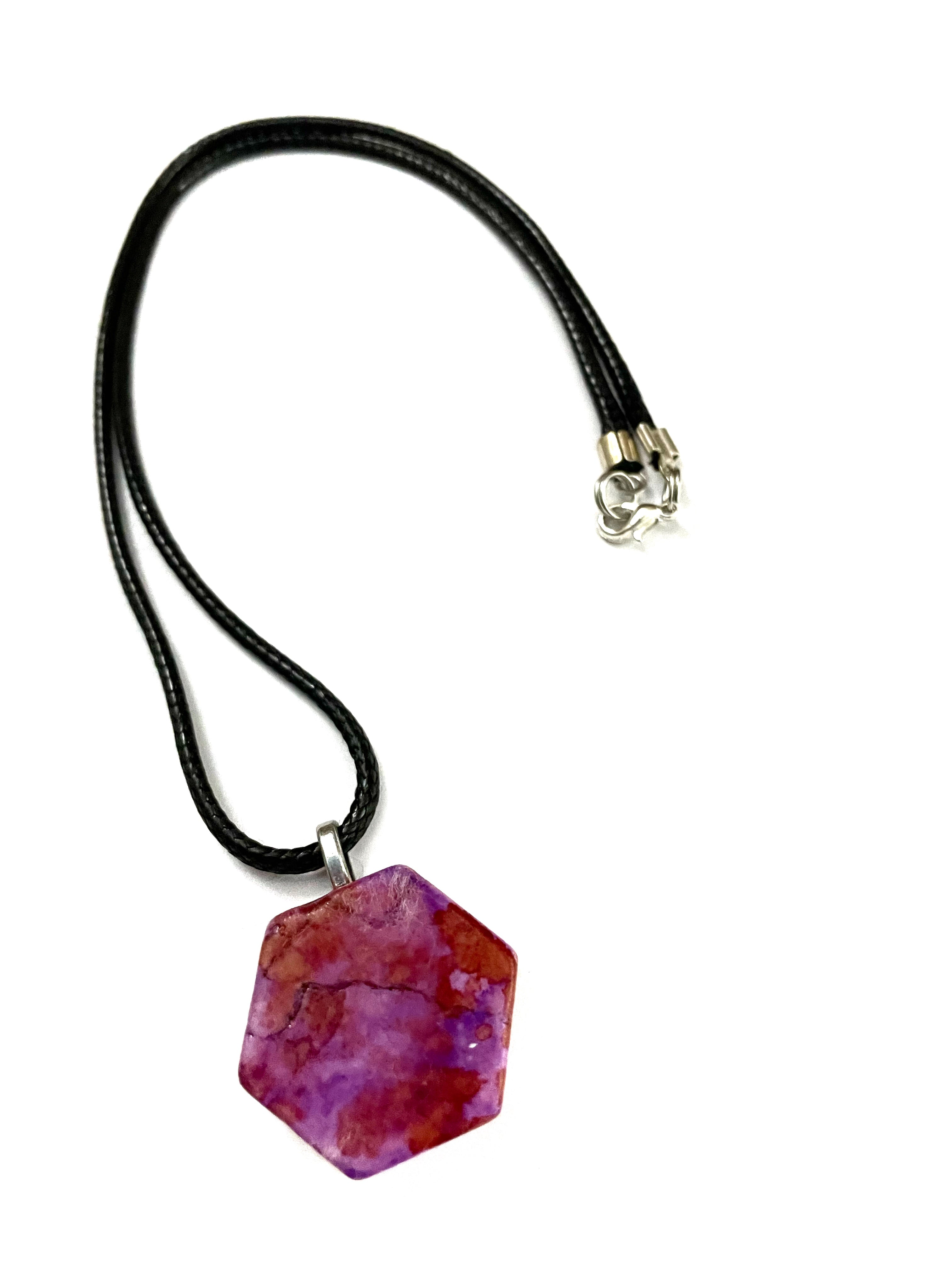 Purple and Orange Hexagon Tile Necklace