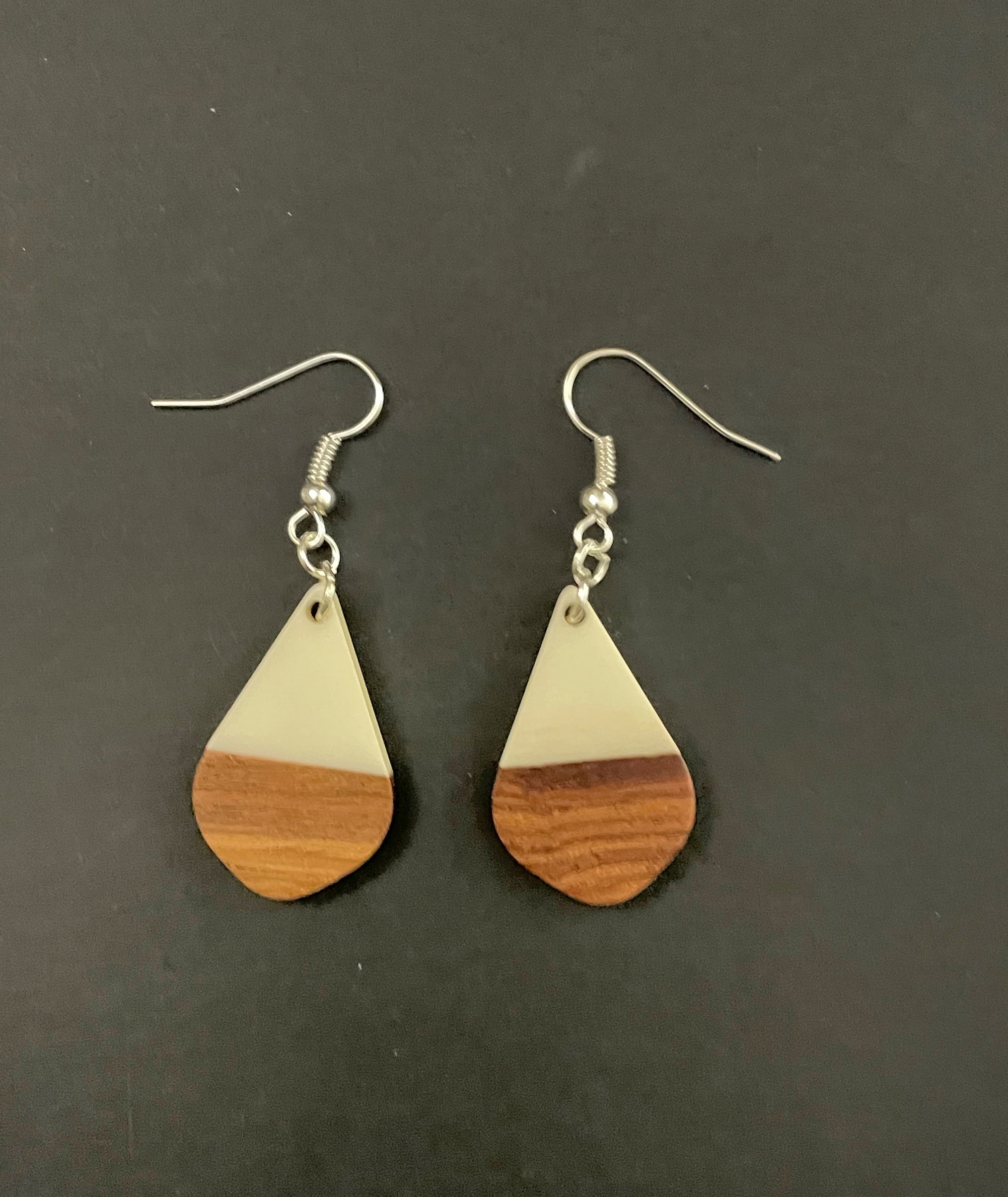 Small Teardrop Resin & Wood  Earrings