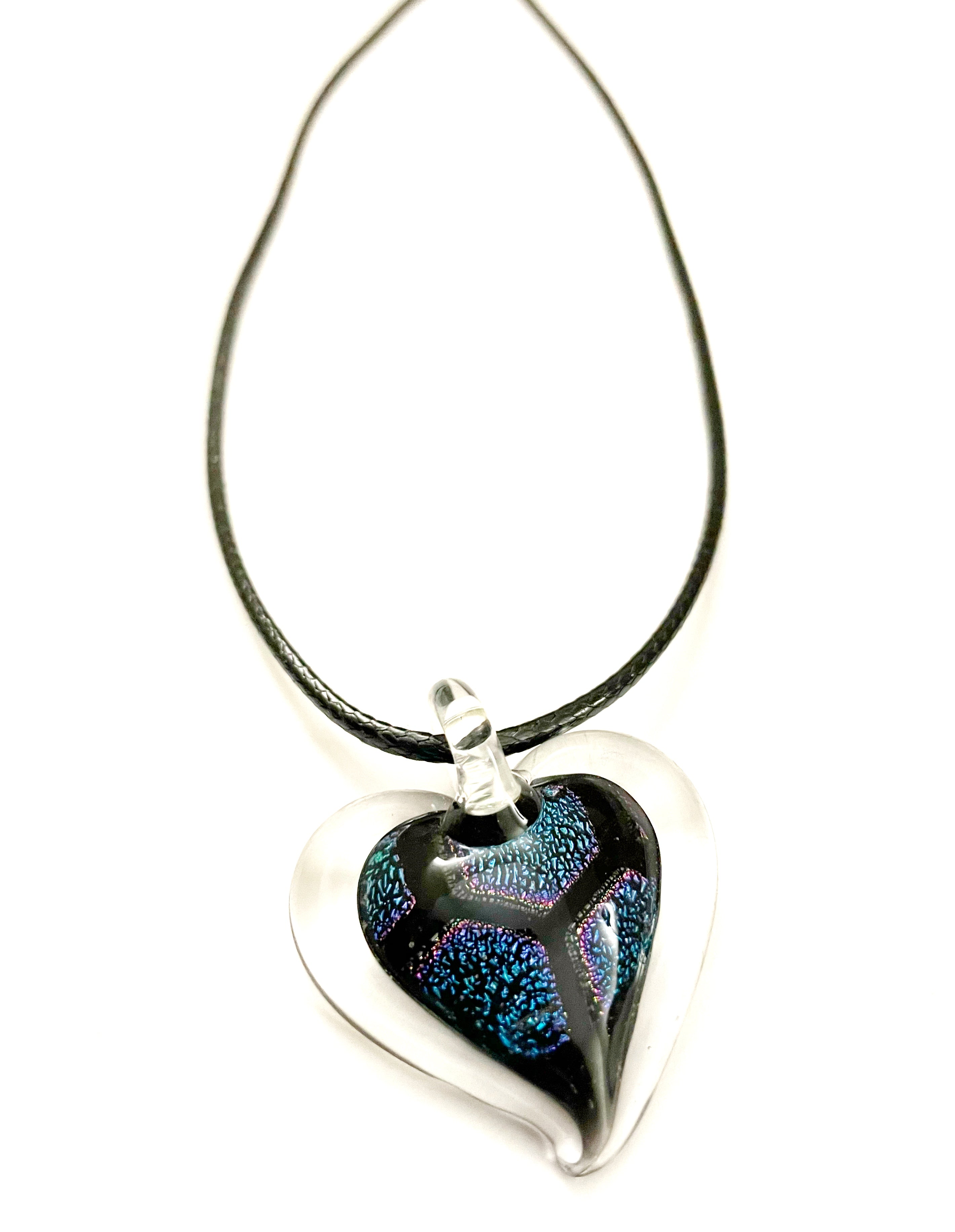 Pink Blue Dichroic Heart Necklace