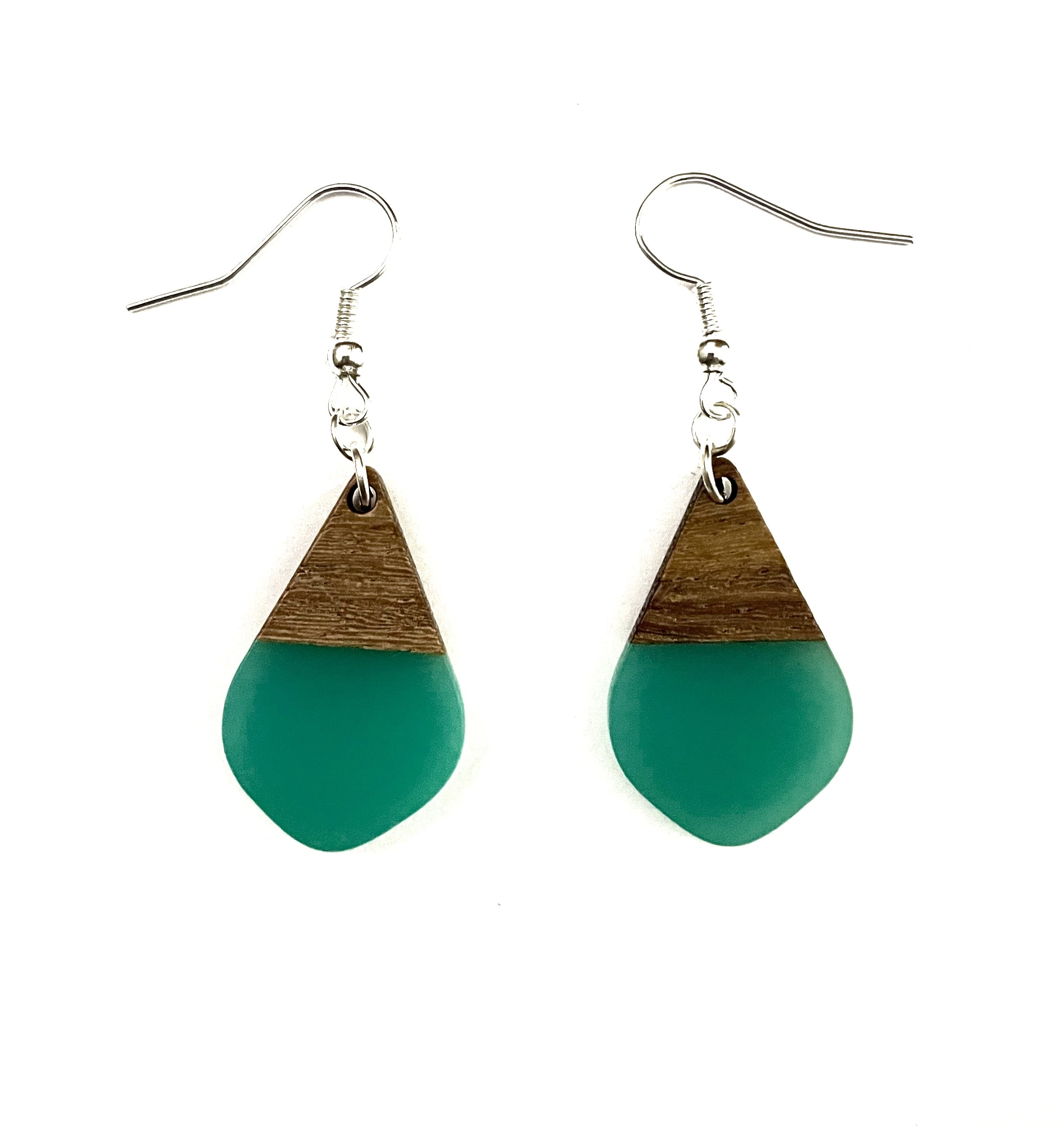 Small Teardrop Resin & Wood  Earrings