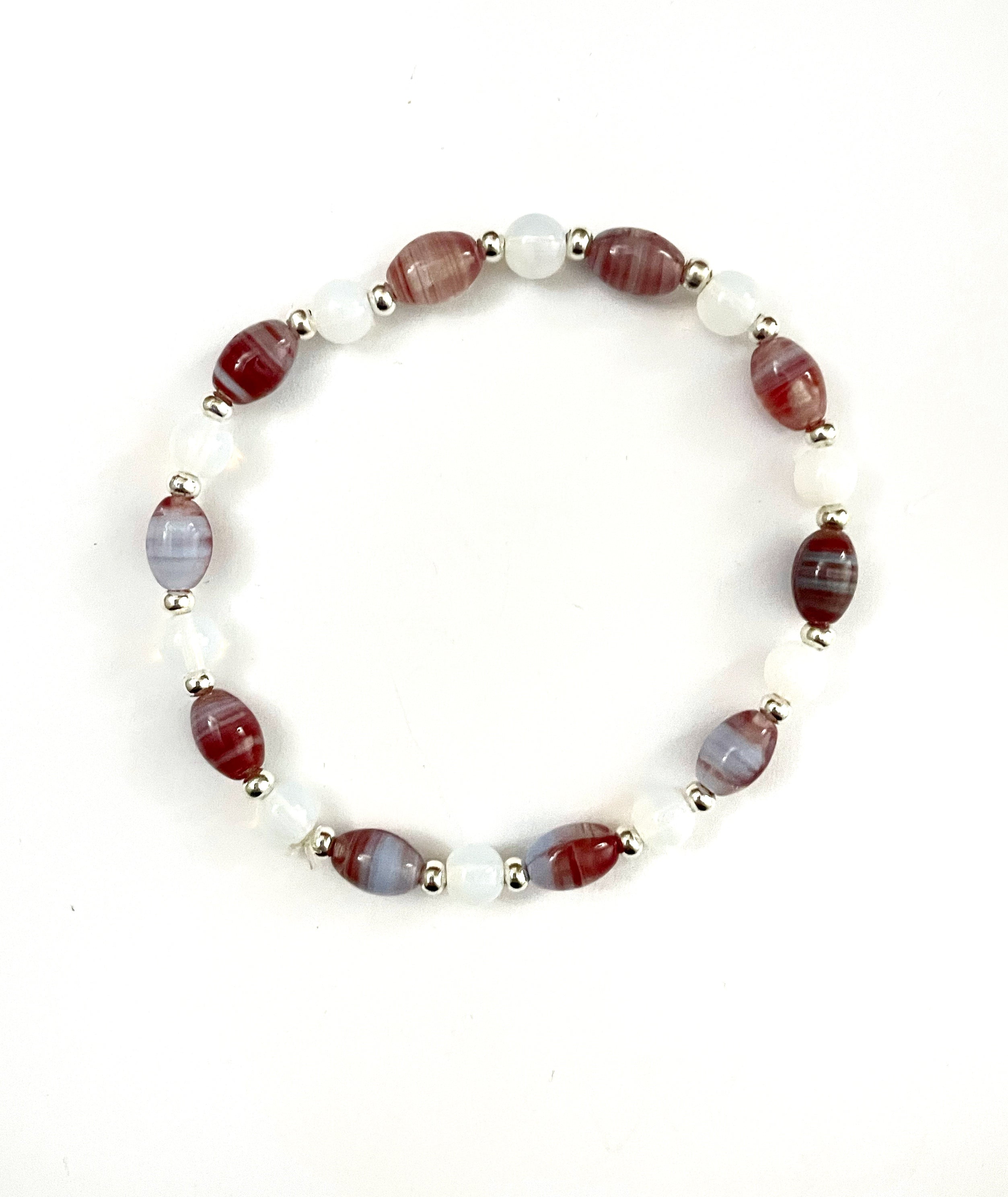 Red and Milky White Glass Stretchy Bracelet