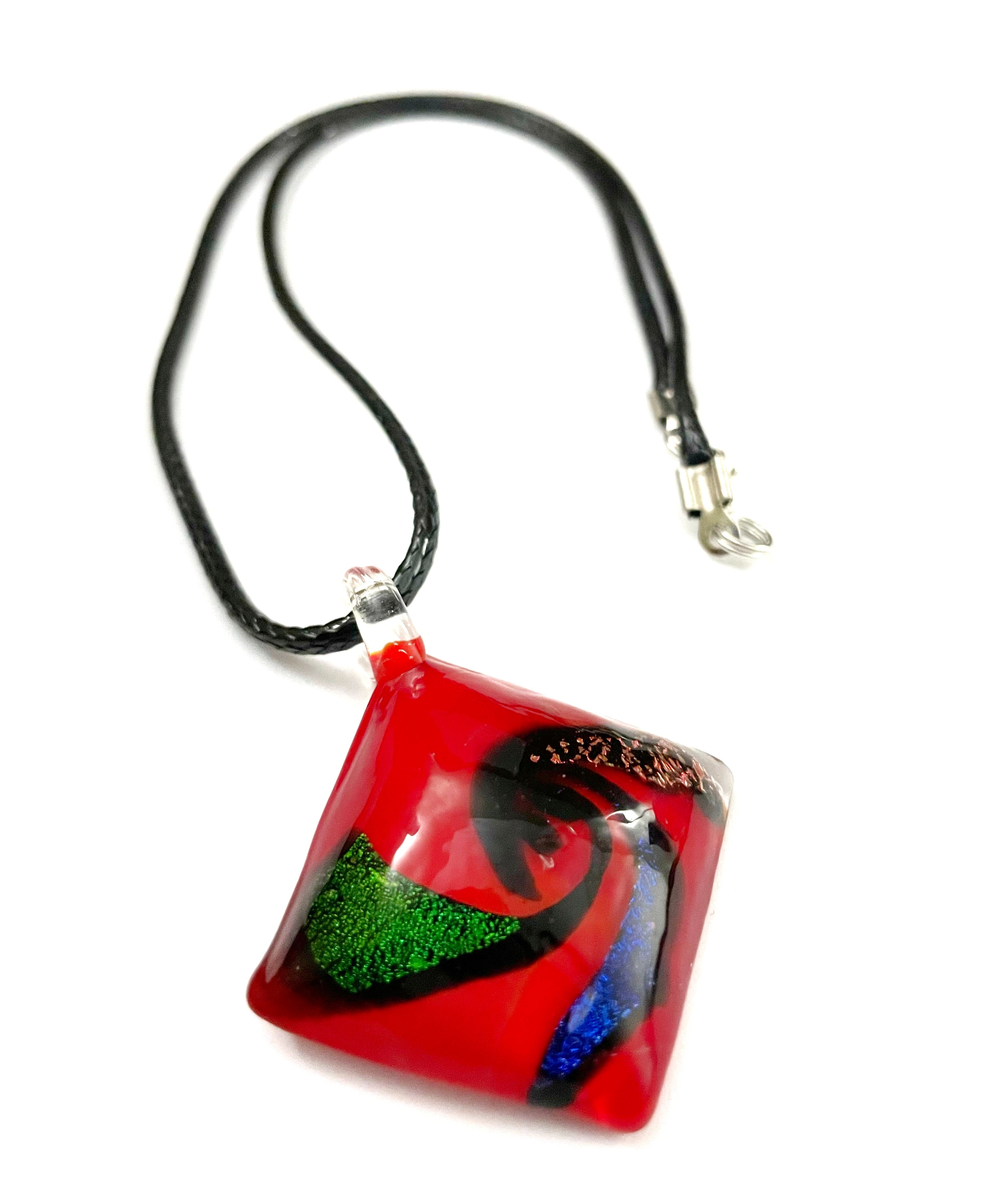 Red Square with Dichroic Glass Necklace