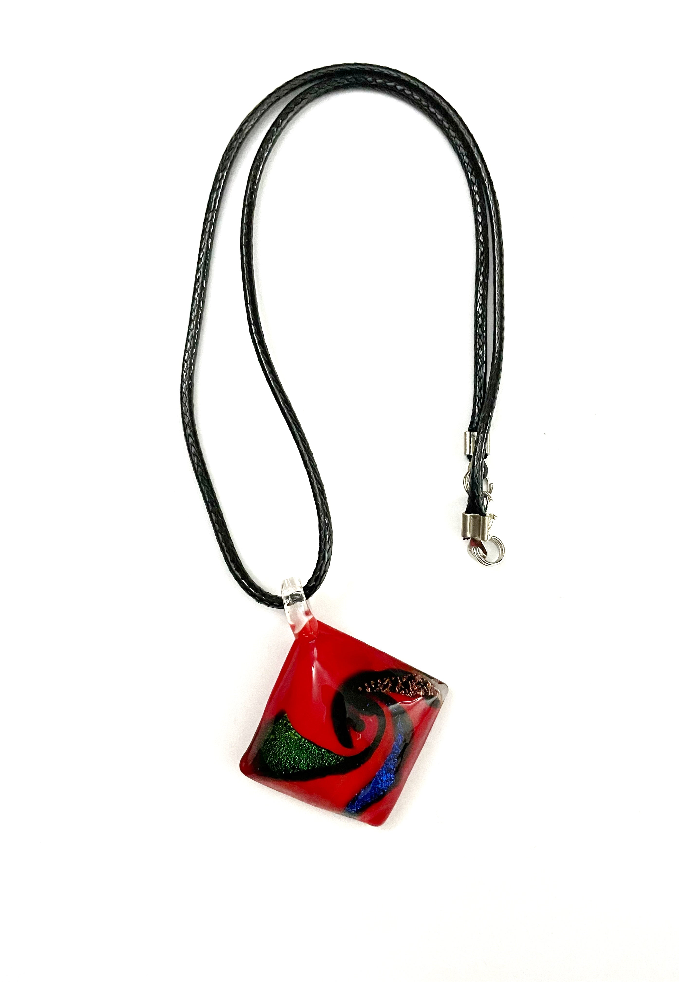 Red Square with Dichroic Glass Necklace