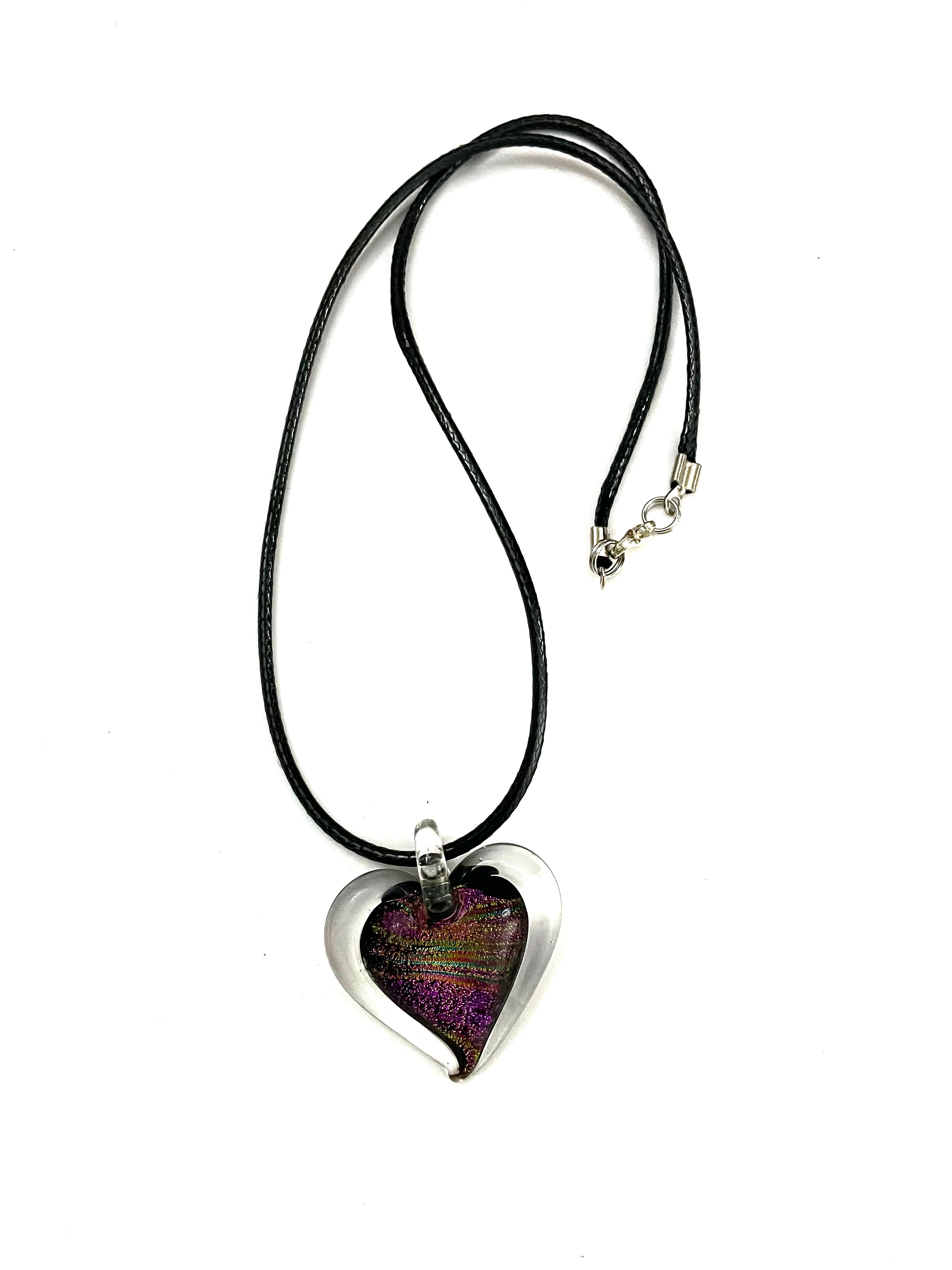 Pink with Rainbow Dichroic Heart Necklace