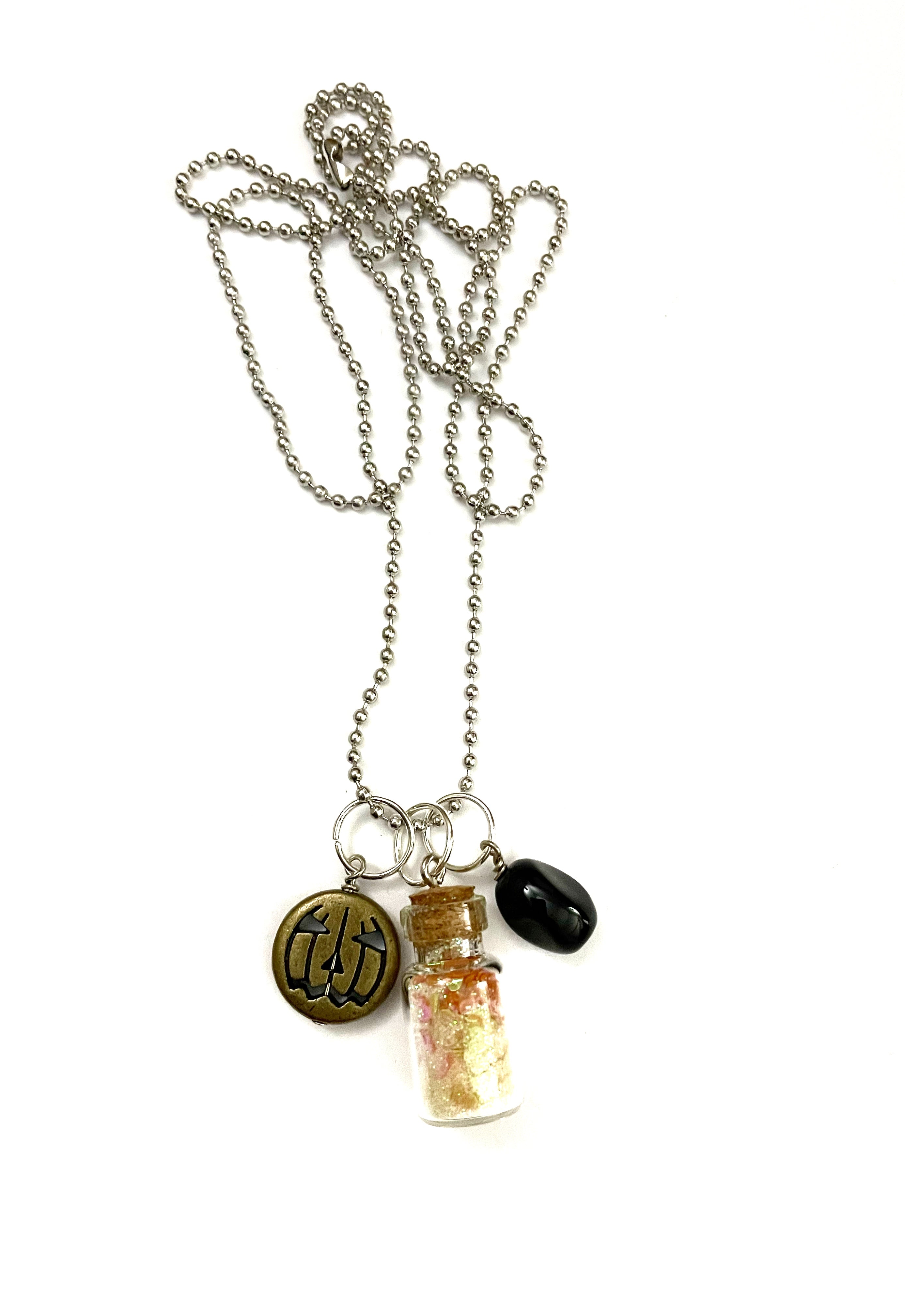 Glitter Bottle and Pumpkin Charm Necklace