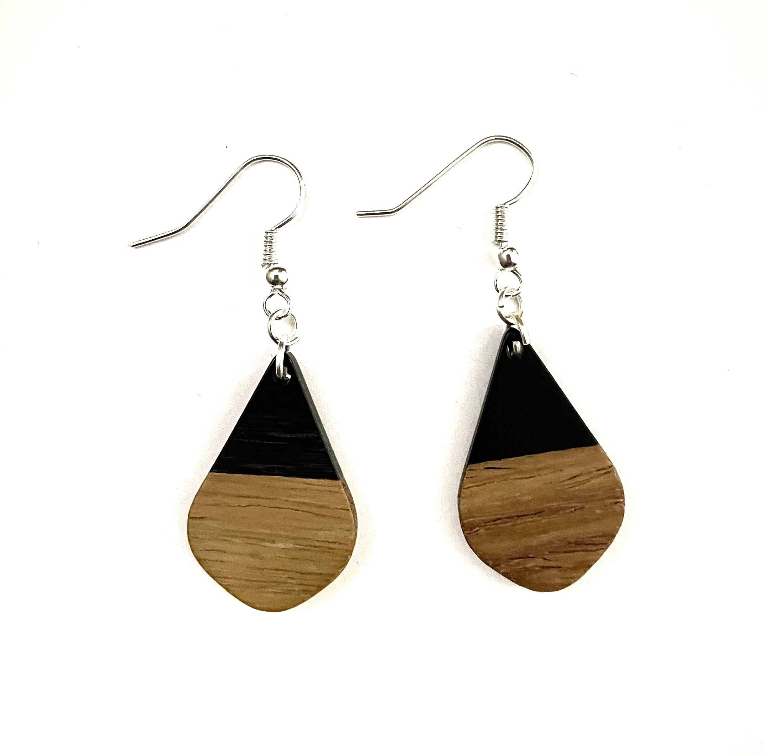Small Teardrop Resin & Wood  Earrings