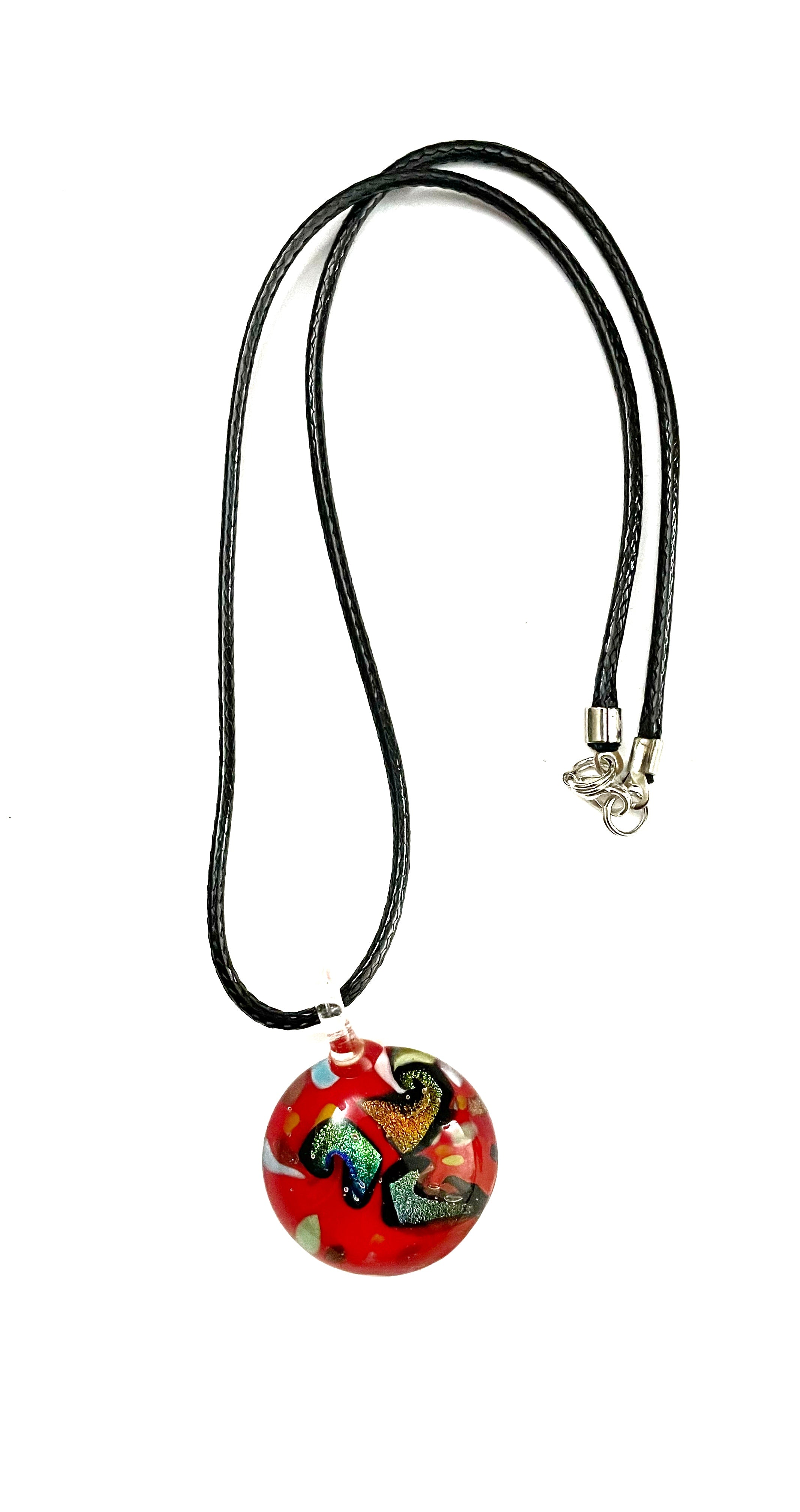 Red Dichroic Circle Necklace