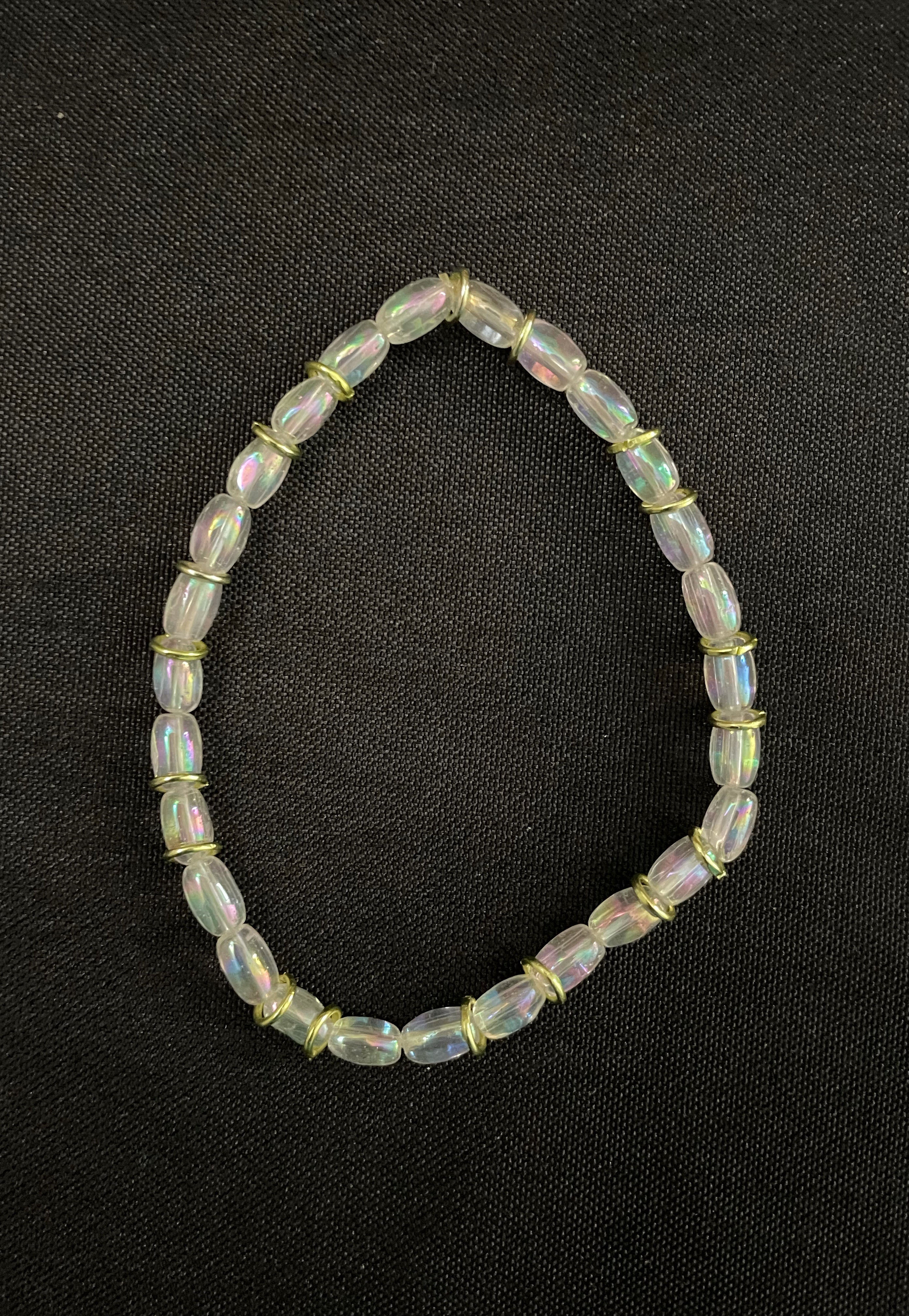 Clear Barrel Bead with Lime Green Accents Stretchy Bracelet