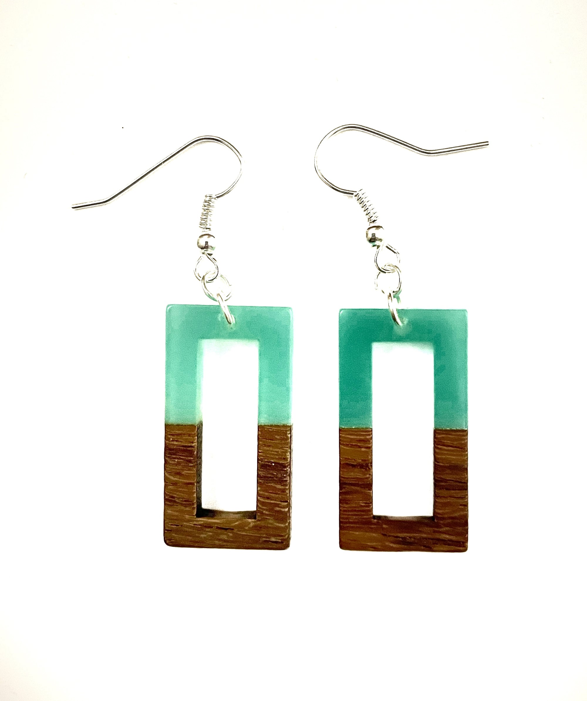 Medium Rectangle Resin & Wood Earrings