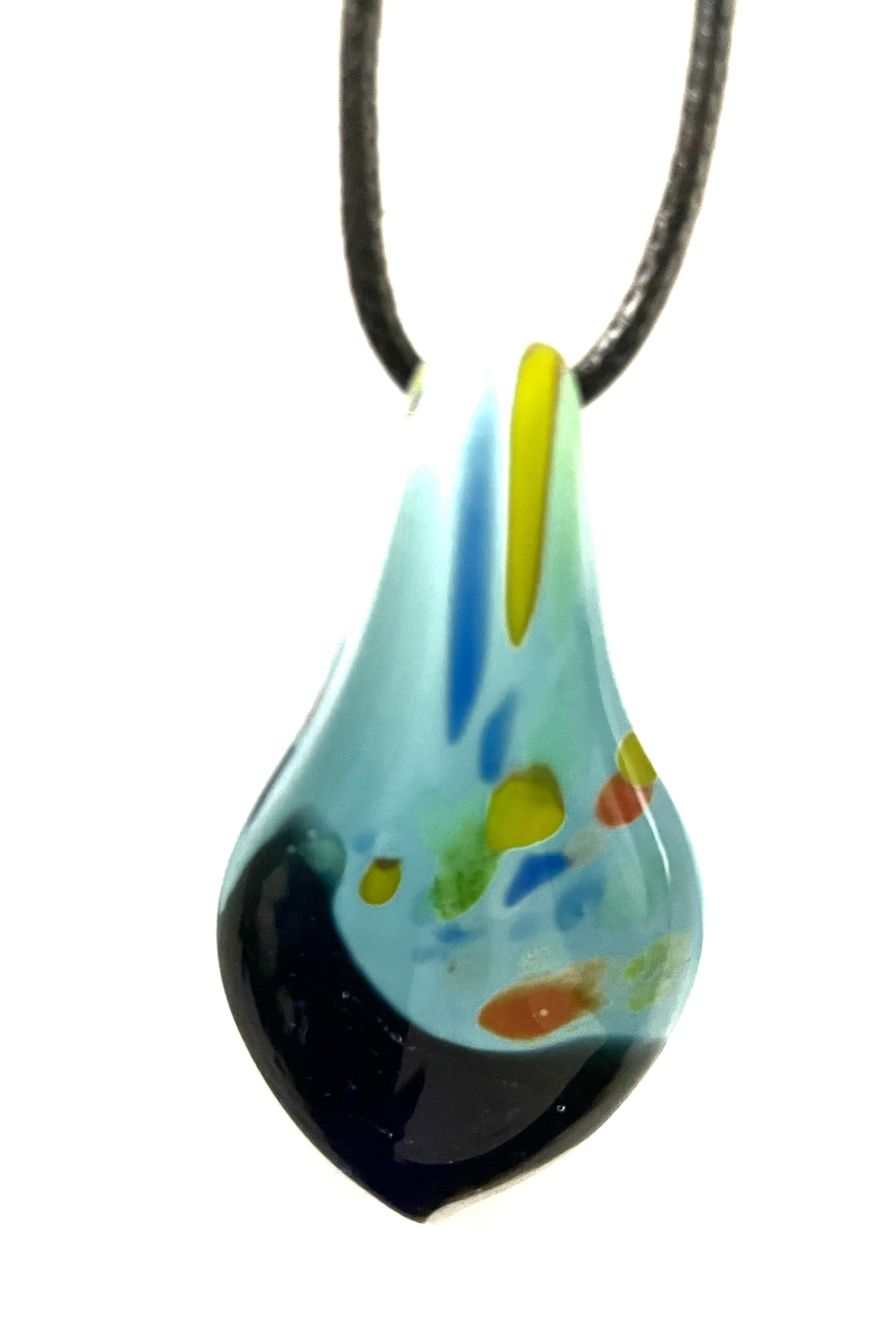 Light Blue with Dark Blue Glitter Glass Necklace