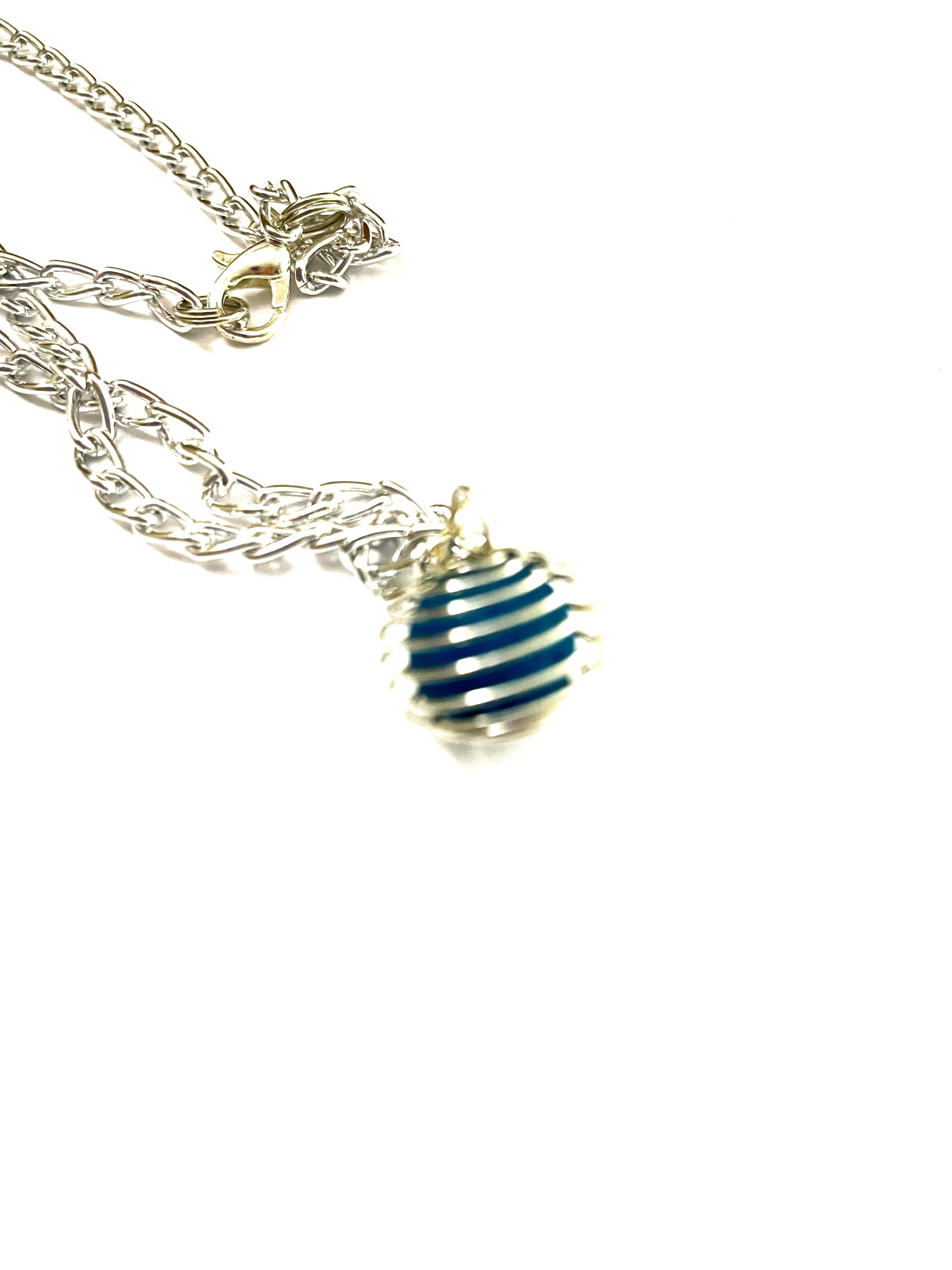 Teal Cage Lava Stone Necklace