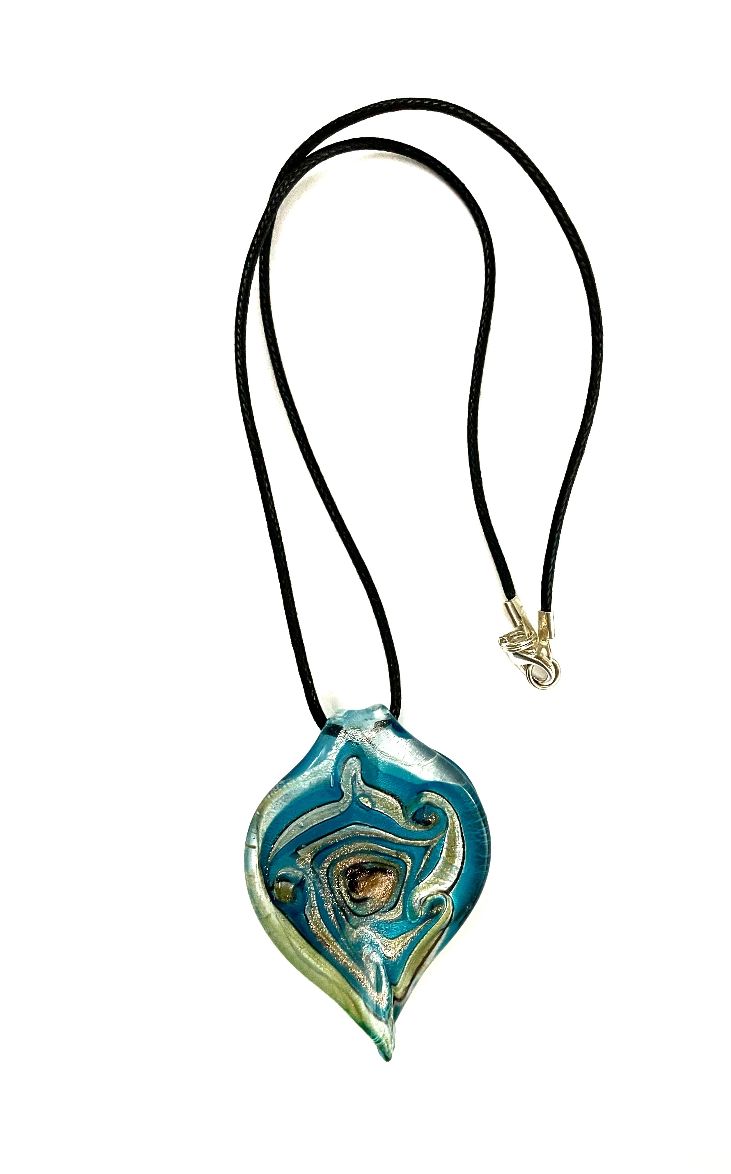 Teal and Silver Swirl Glass Necklace