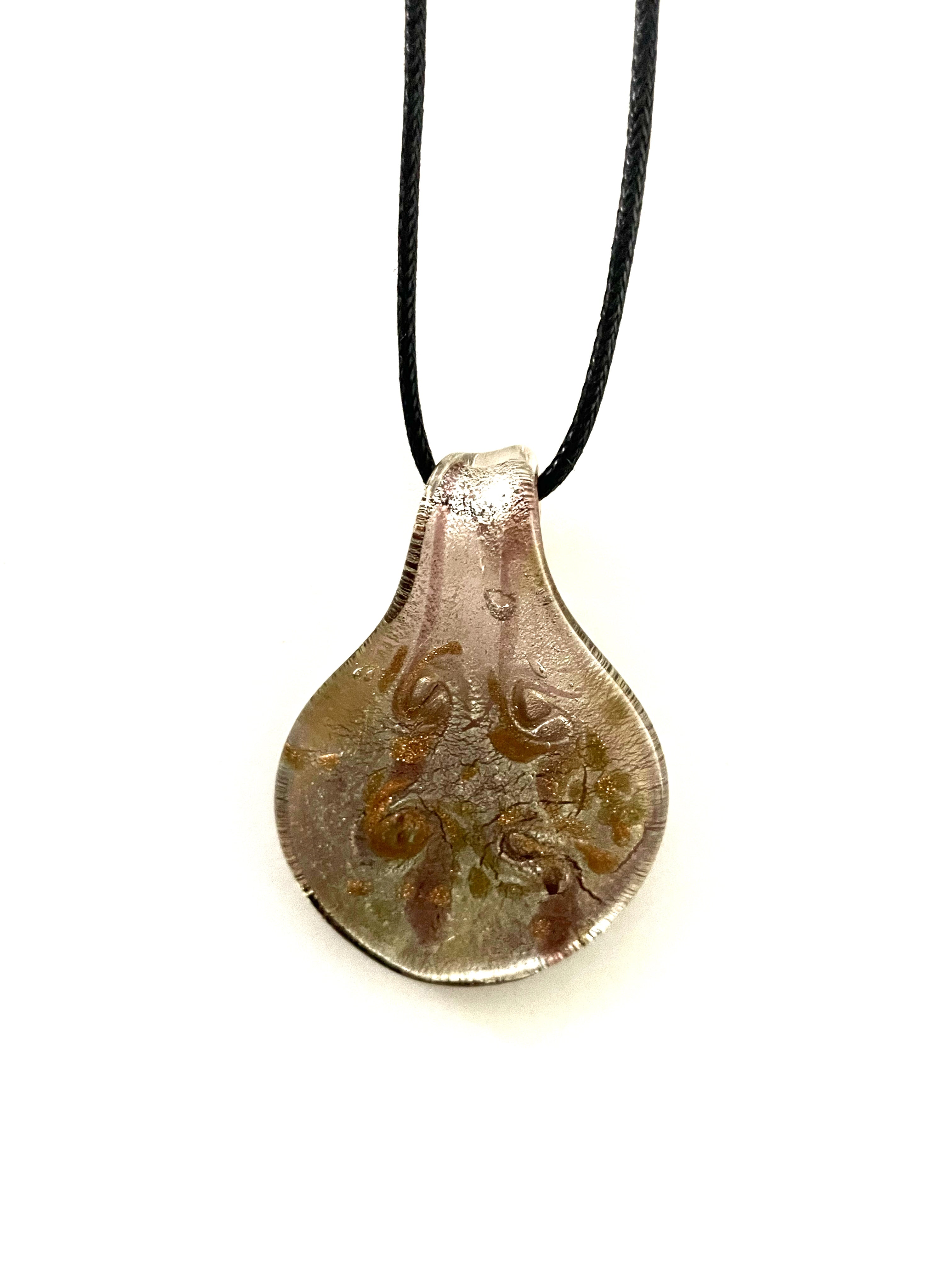 Silver with Pink Swirls Glass Necklace