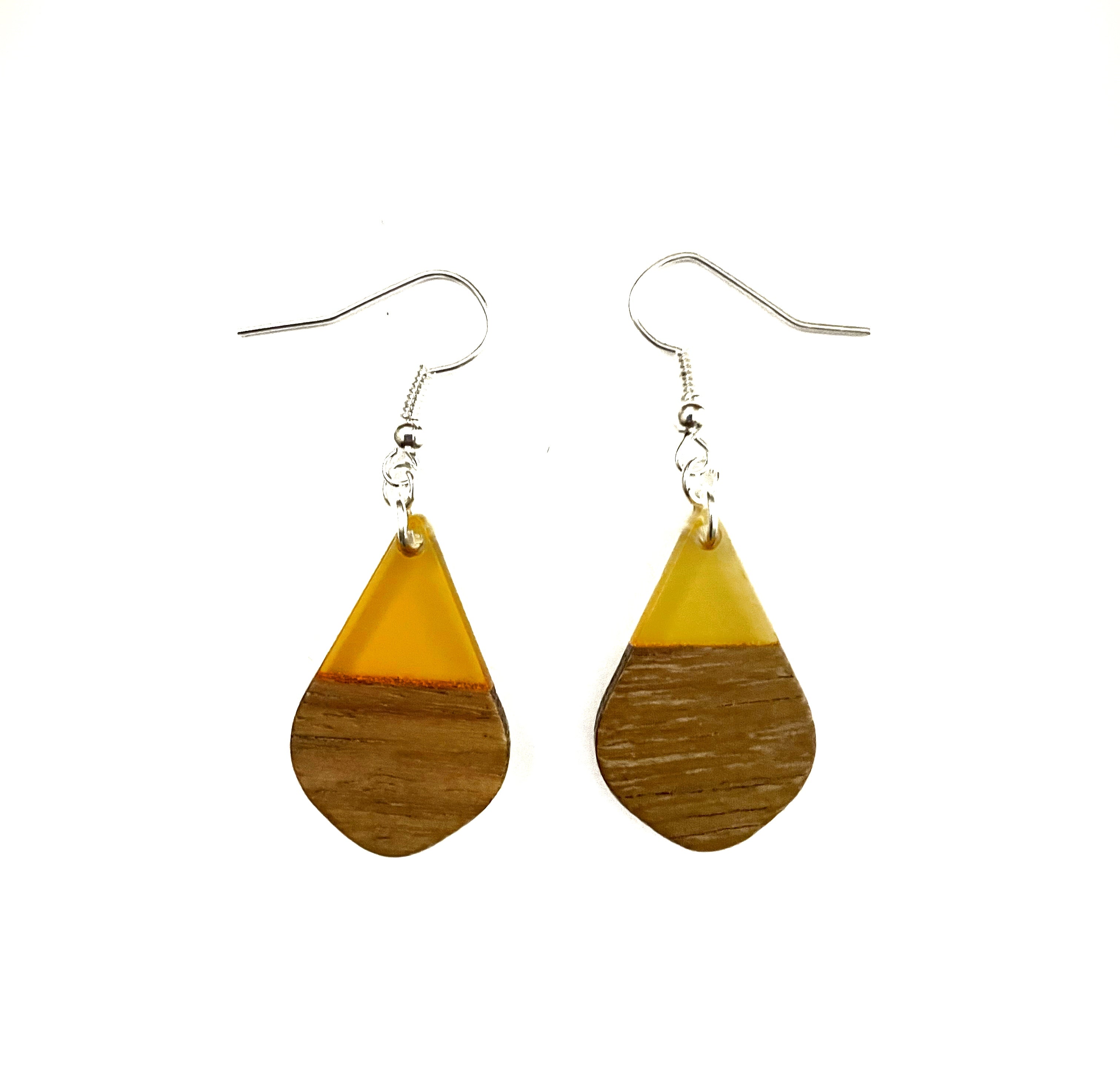 Small Teardrop Resin & Wood  Earrings