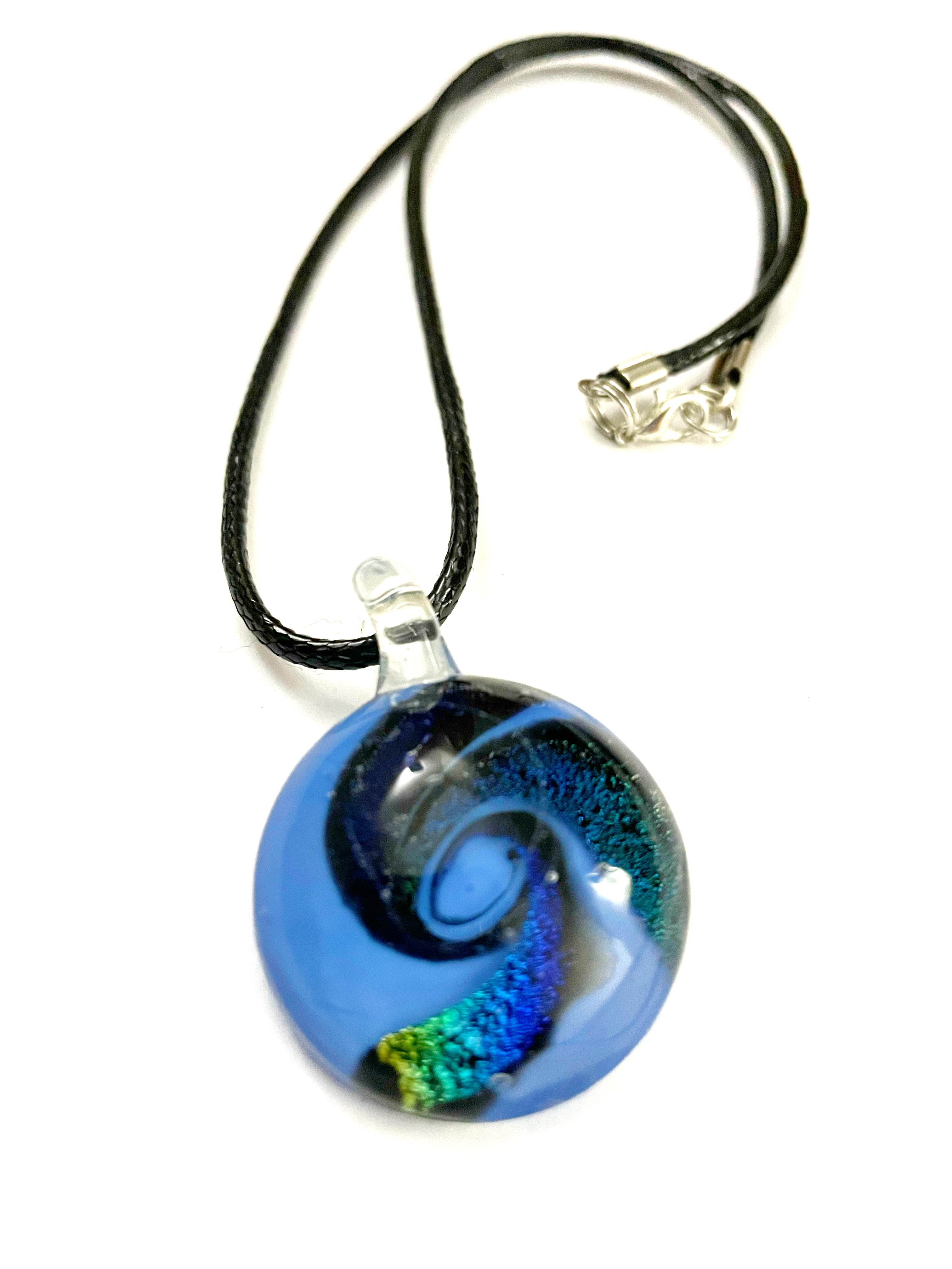 Blue Dichroic Circle Necklace