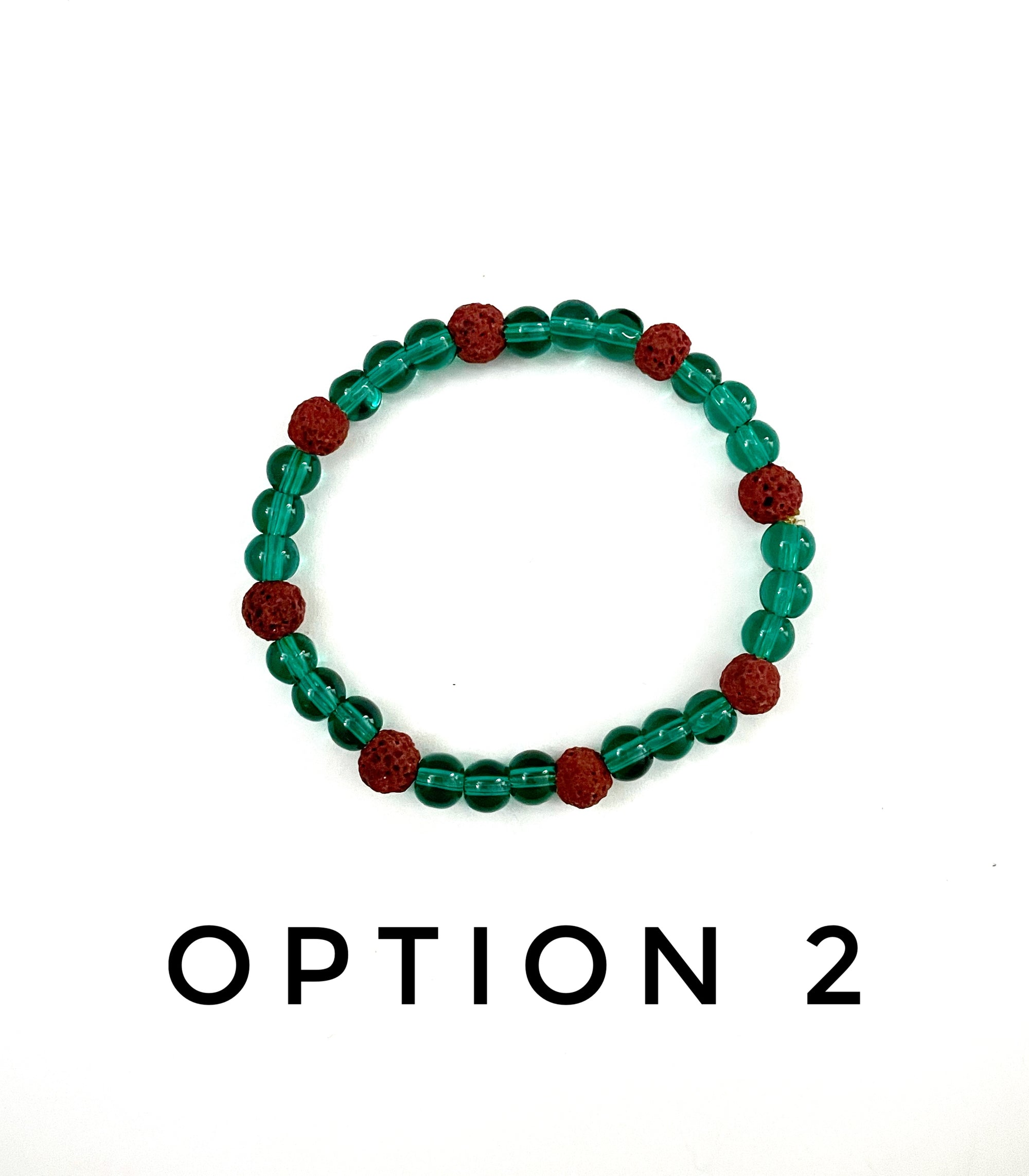 Emerald Green Glass and Brown Lava Stone Bracelet