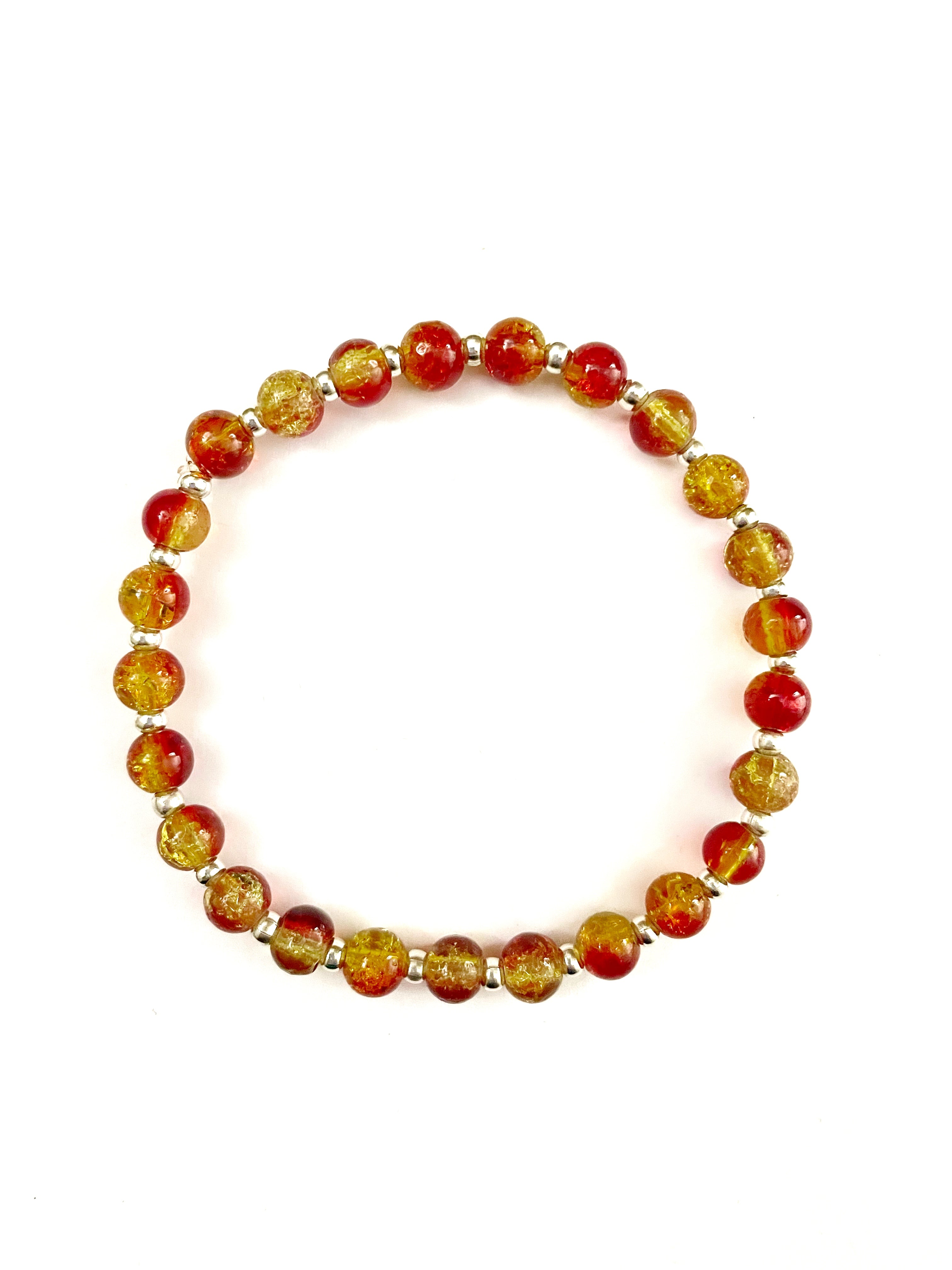 Red and Yellow Glass Bead Stretchy Bracelet