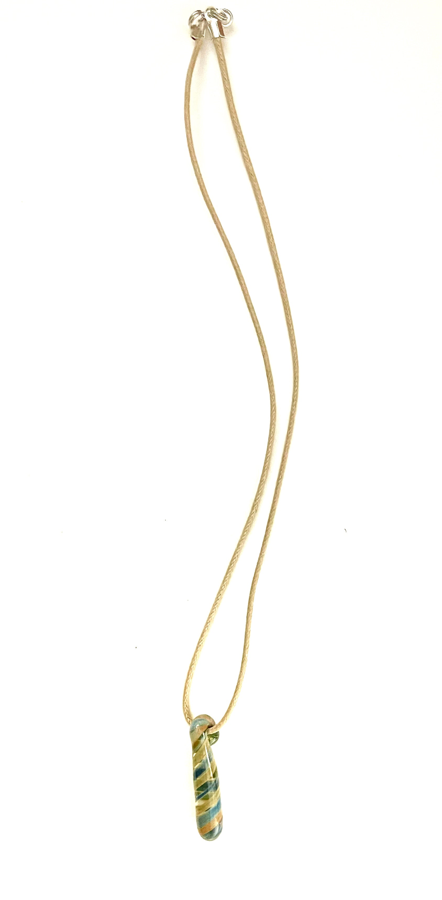 Tan, Blue, Black and Clear Blown Glass Necklace